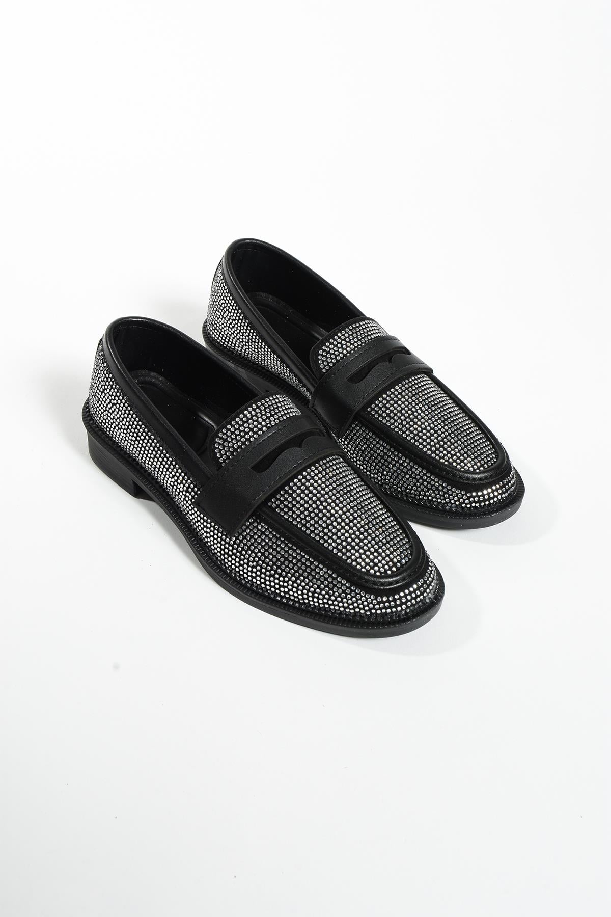 Mimi Gümüş Taşli Kadin Loafer Ayakkabi
