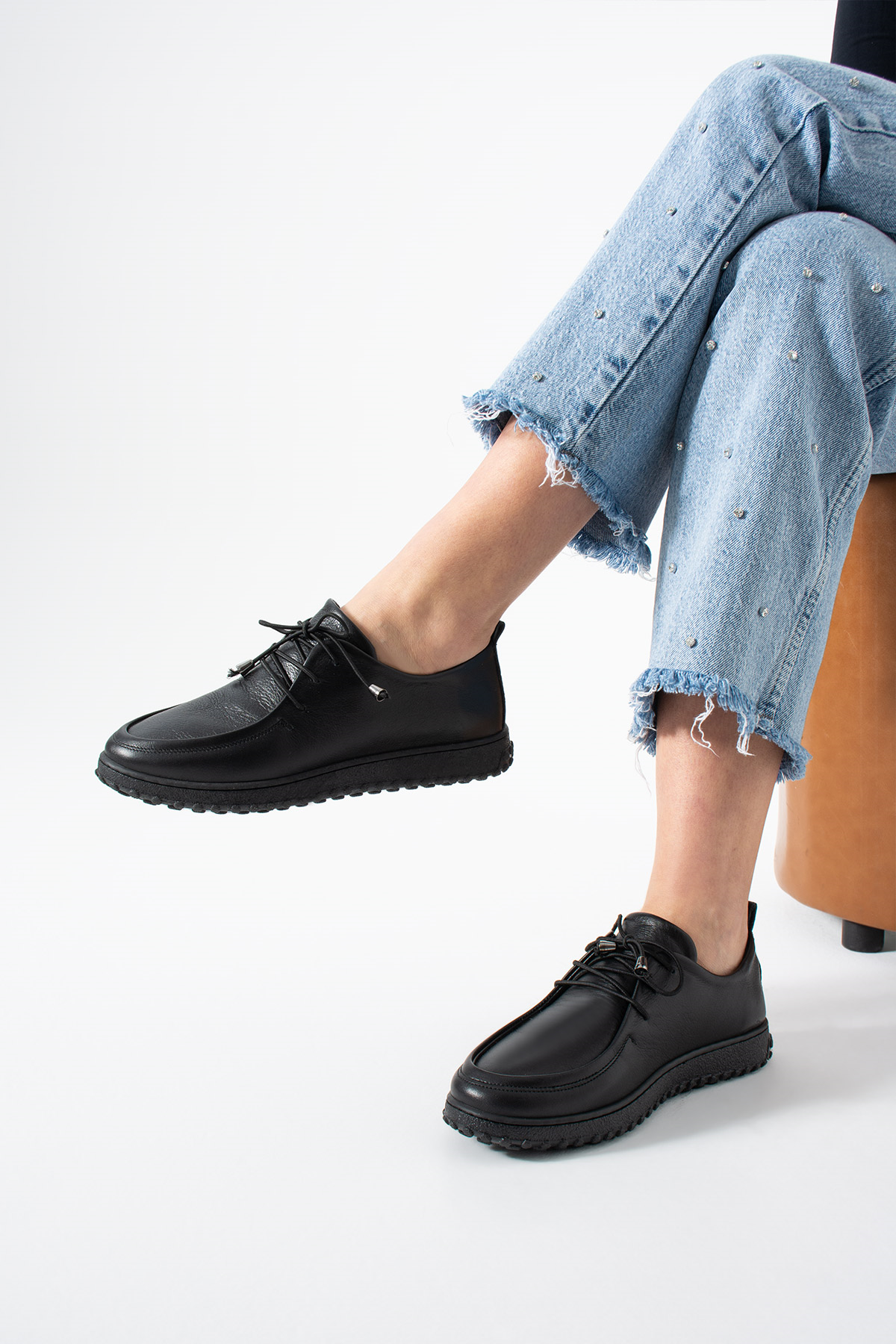 Nimsa Siyah Gerçek Deri Anatomik Taban Kadın Loafer Ayakkabı