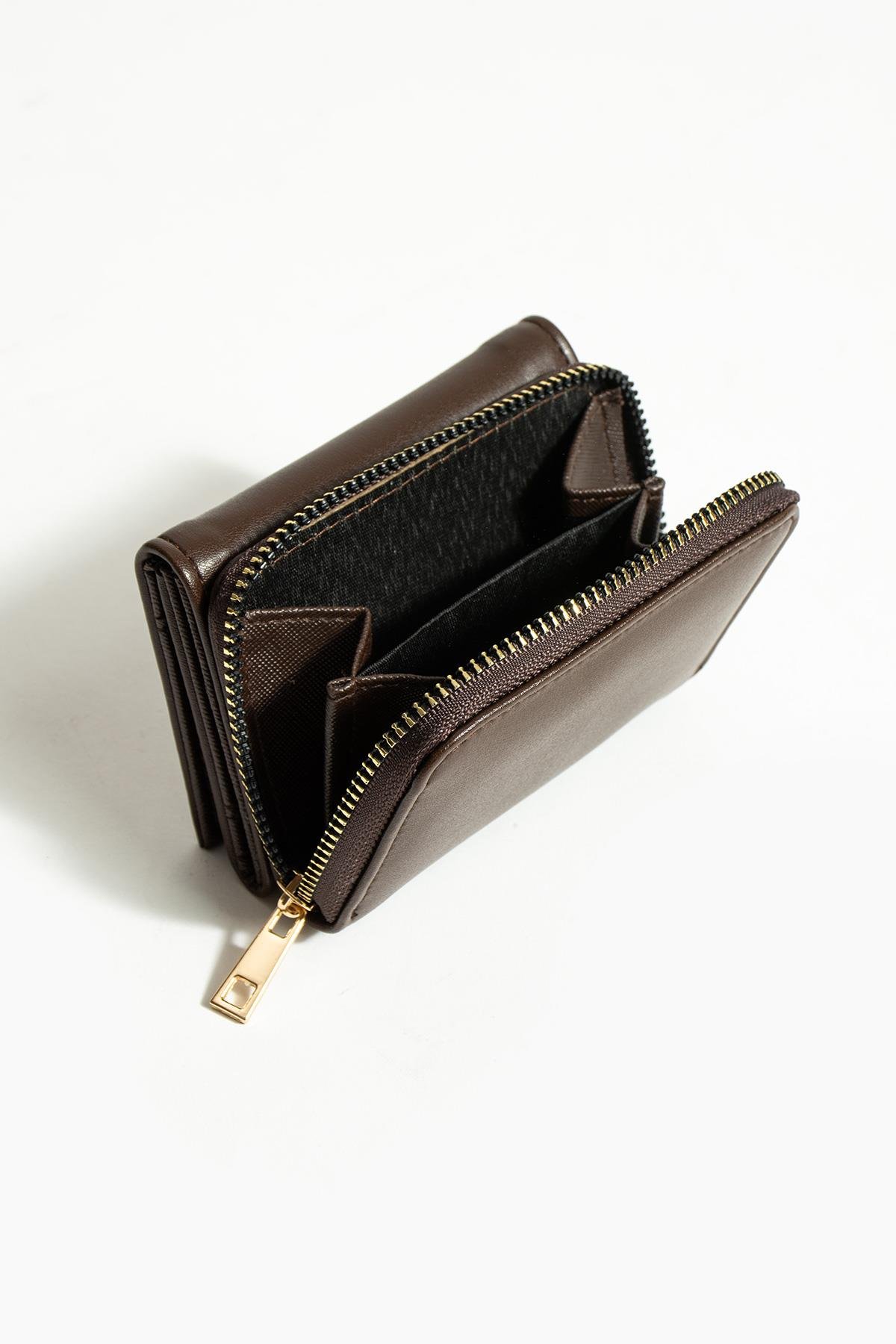 Sue Kahve Kartlık Bölmeli Fermuarlı Cüzdan
