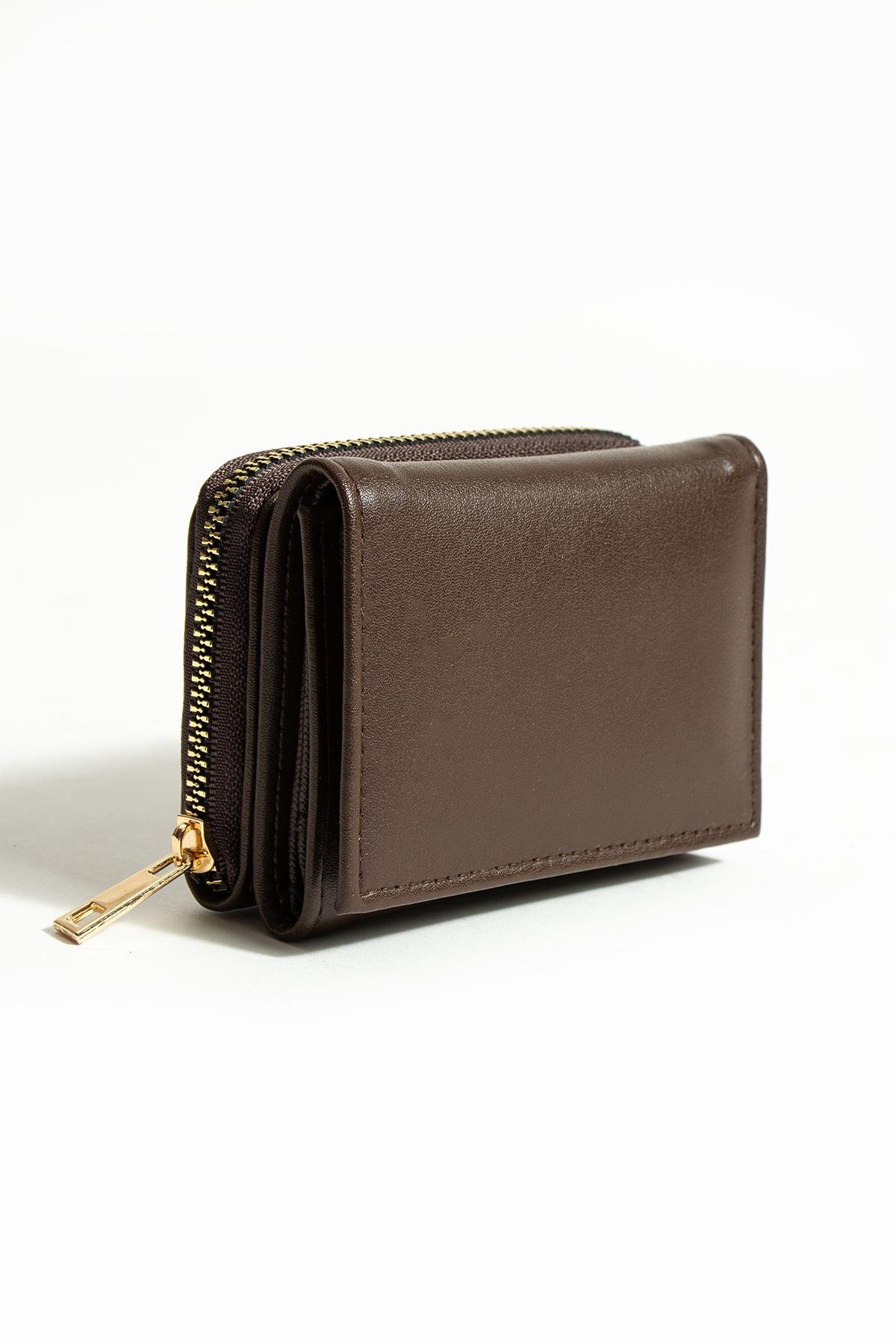 Sue Kahve Kartlık Bölmeli Fermuarlı Cüzdan