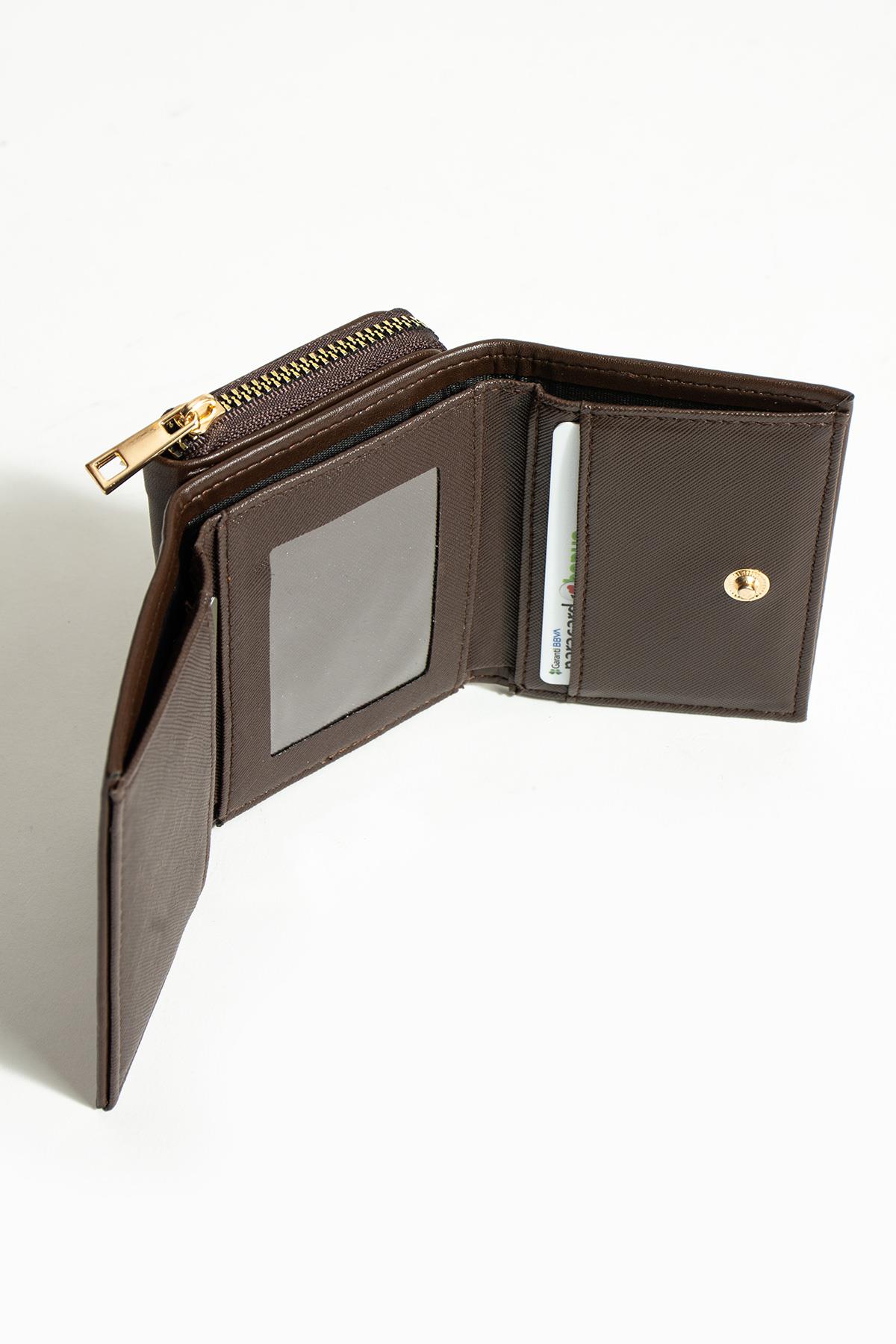 Sue Kahve Kartlık Bölmeli Fermuarlı Cüzdan