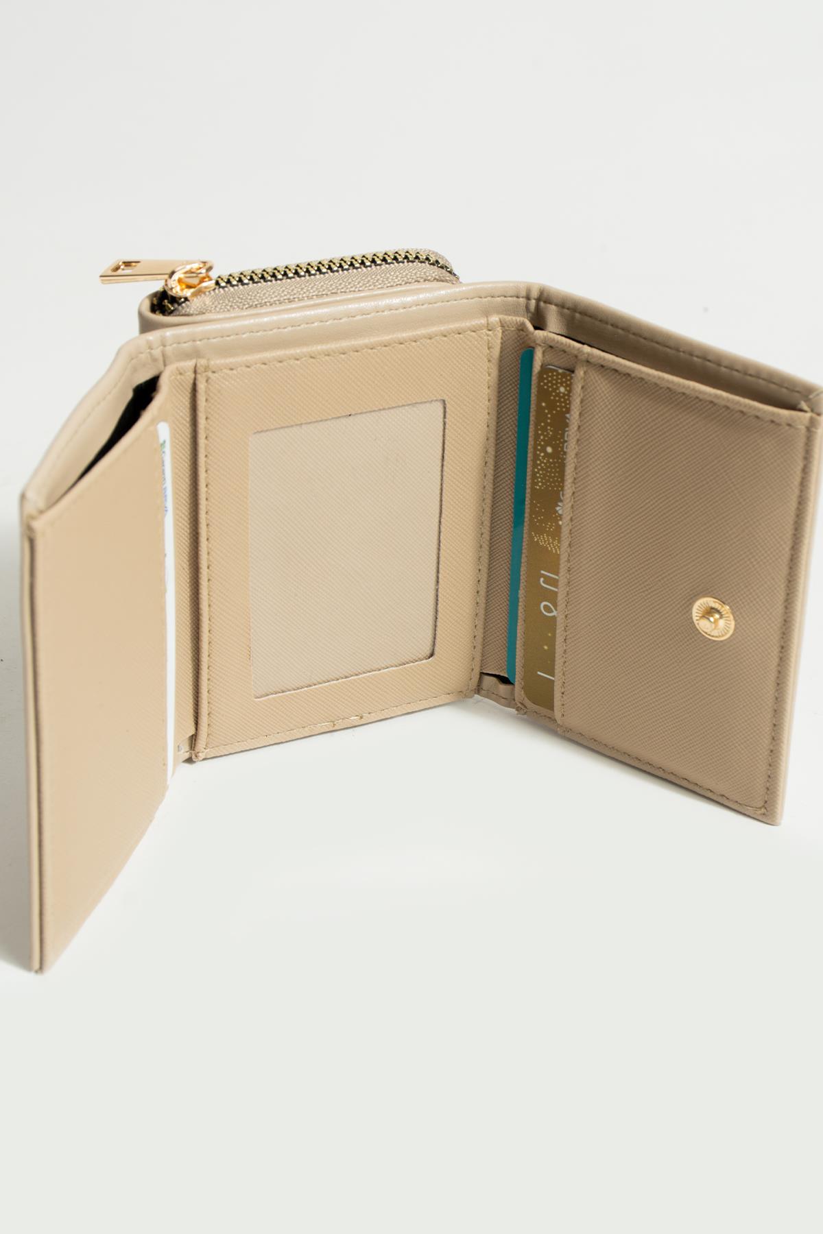 Sue Koyu Krem Kartlık Bölmeli Fermuarlı Cüzdan