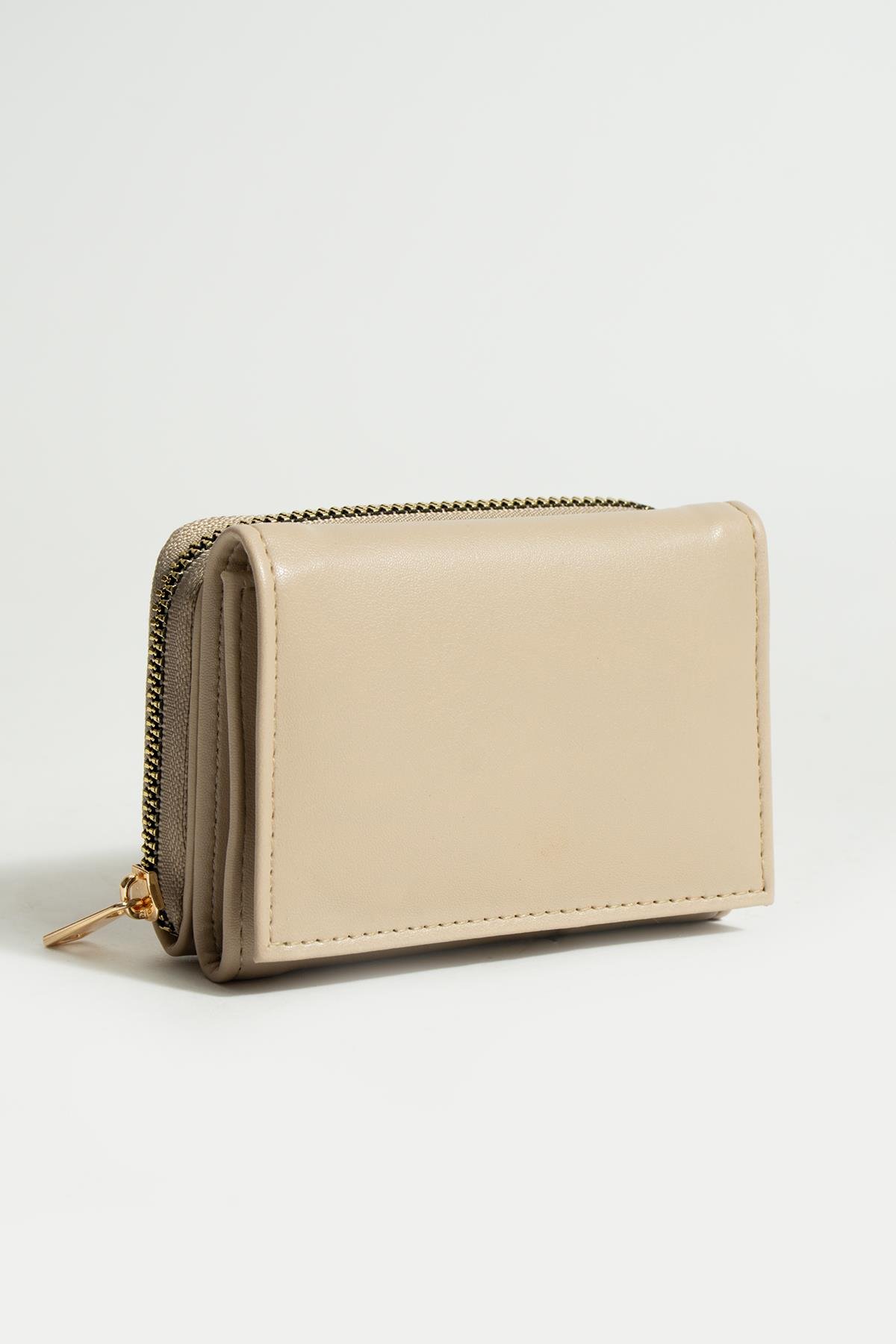 Sue Koyu Krem Kartlık Bölmeli Fermuarlı Cüzdan