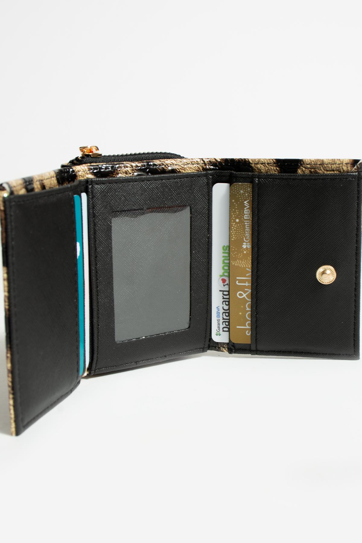 Sue Krem Kahve Kartlık Bölmeli Fermuarlı Cüzdan