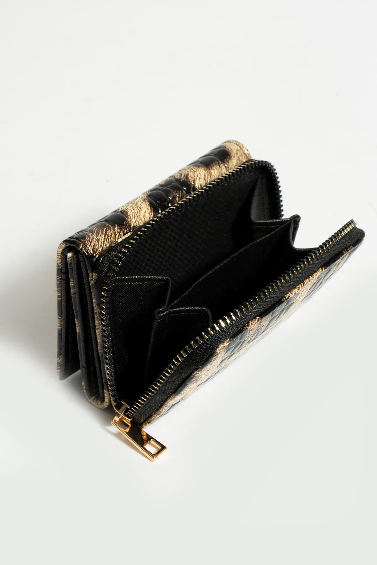 Sue Krem Kahve Kartlık Bölmeli Fermuarlı Cüzdan