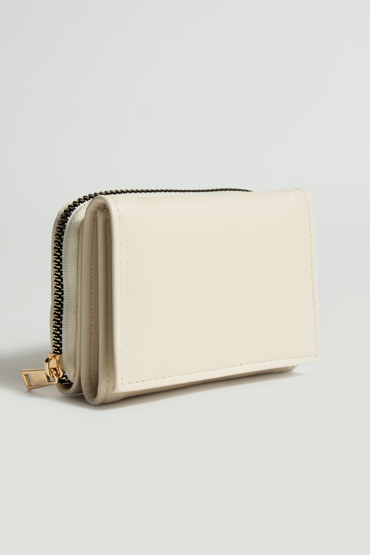 Sue Krem Kartlık Bölmeli Fermuarlı Cüzdan