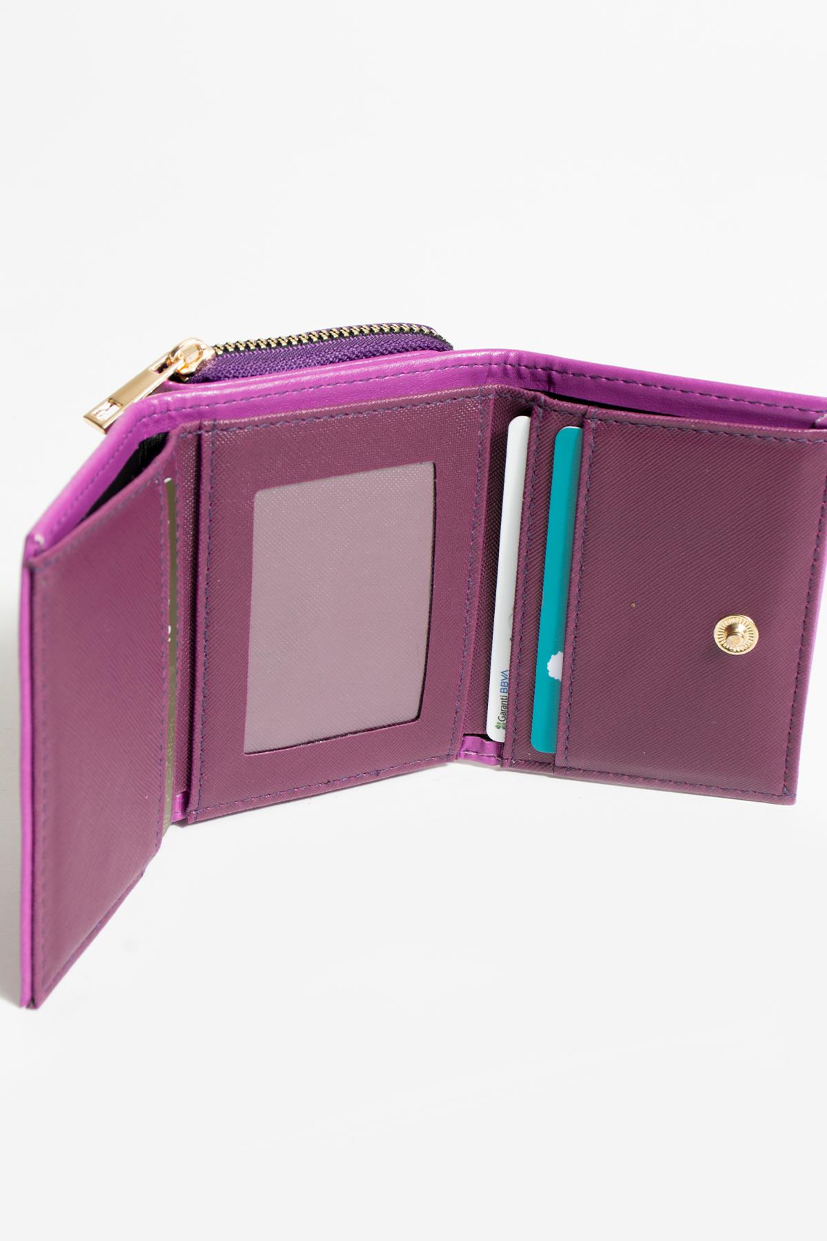 Sue Mor Kartlık Bölmeli Fermuarlı Cüzdan