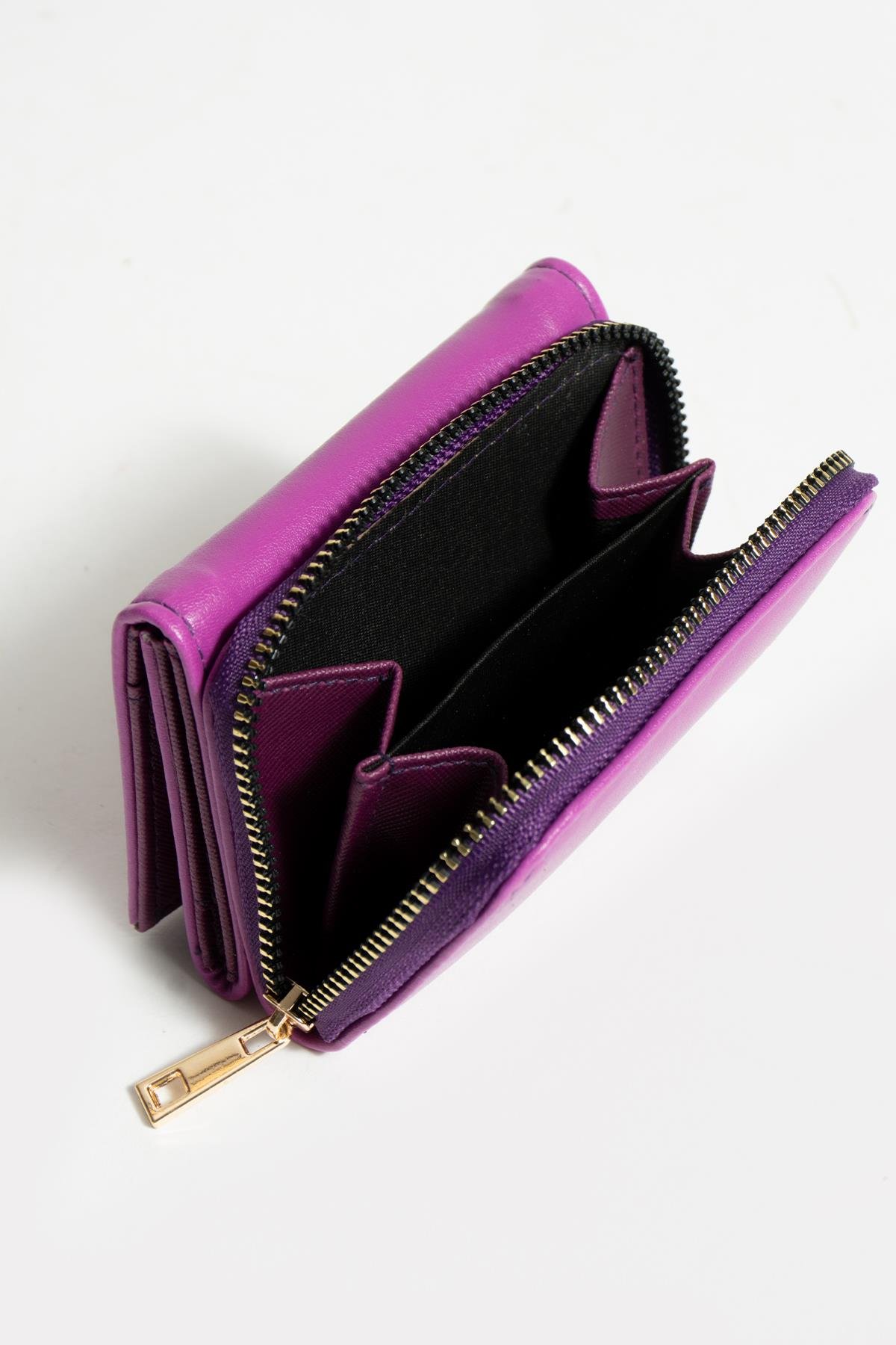 Sue Mor Kartlık Bölmeli Fermuarlı Cüzdan