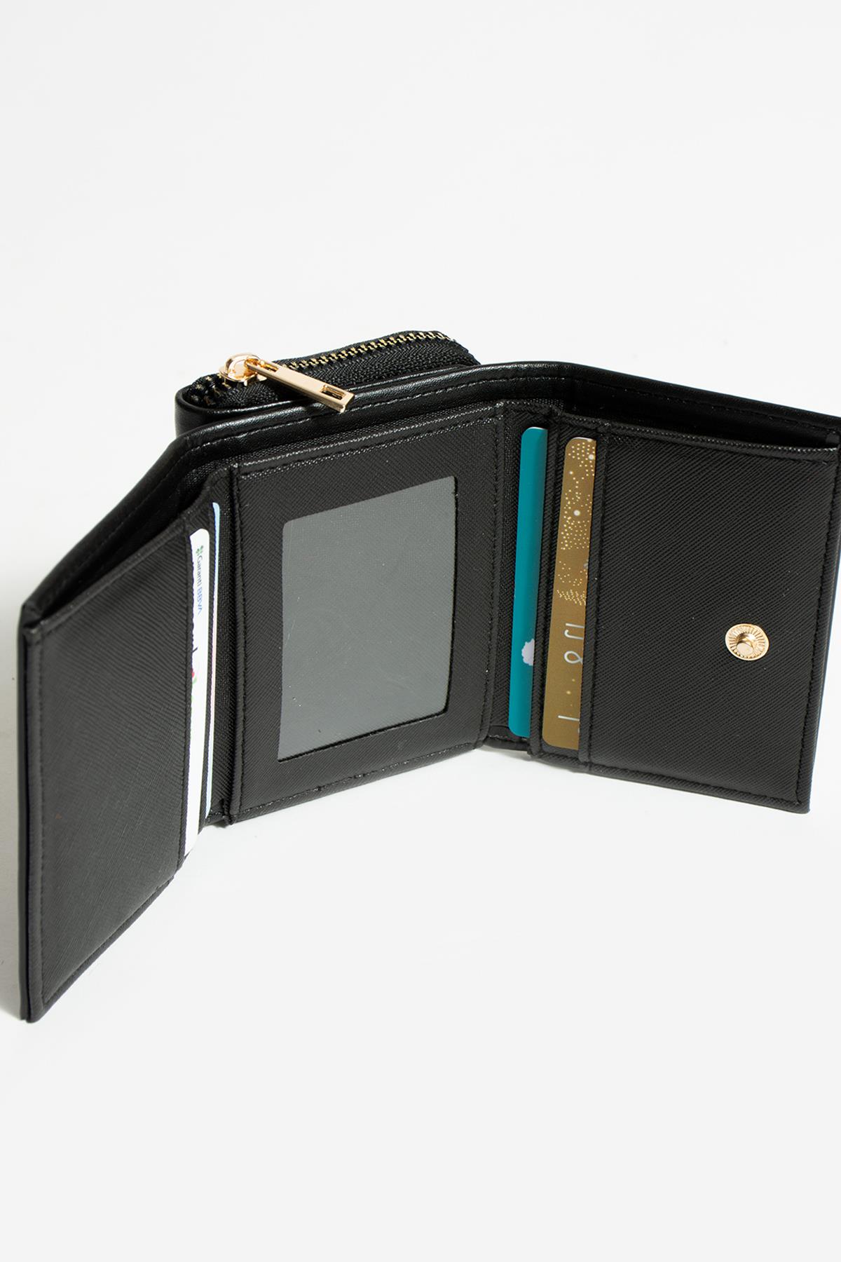 Sue Siyah Kartlık Bölmeli Fermuarlı Cüzdan
