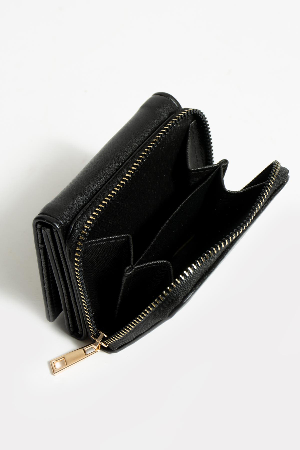 Sue Siyah Kartlık Bölmeli Fermuarlı Cüzdan