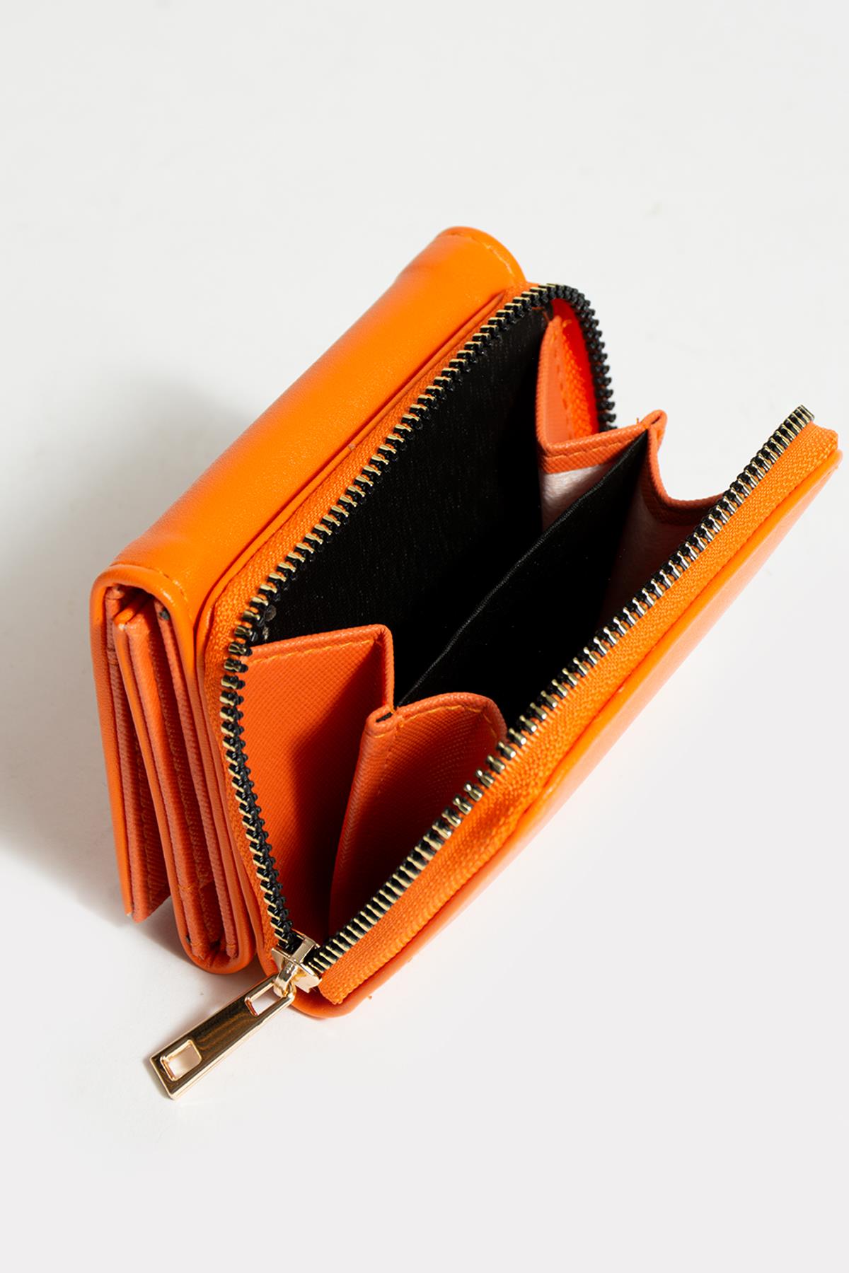 Sue Turuncu Kartlık Bölmeli Fermuarlı Cüzdan
