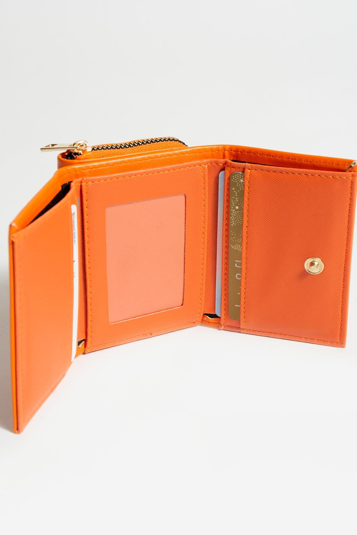 Sue Turuncu Kartlık Bölmeli Fermuarlı Cüzdan