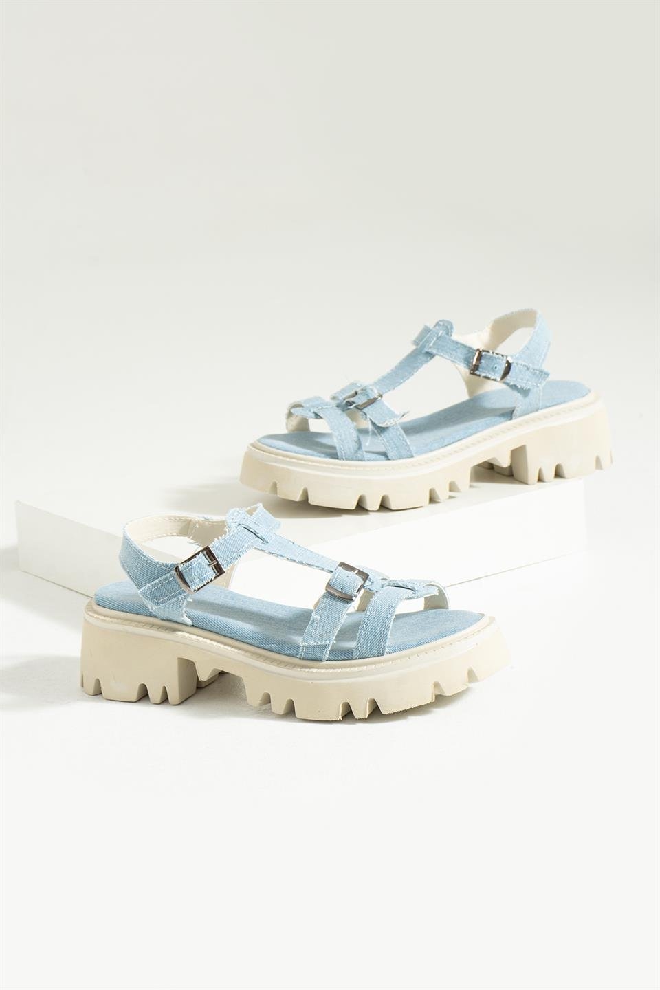 Torobe Mavi Kemer Detay Kadin Sandalet