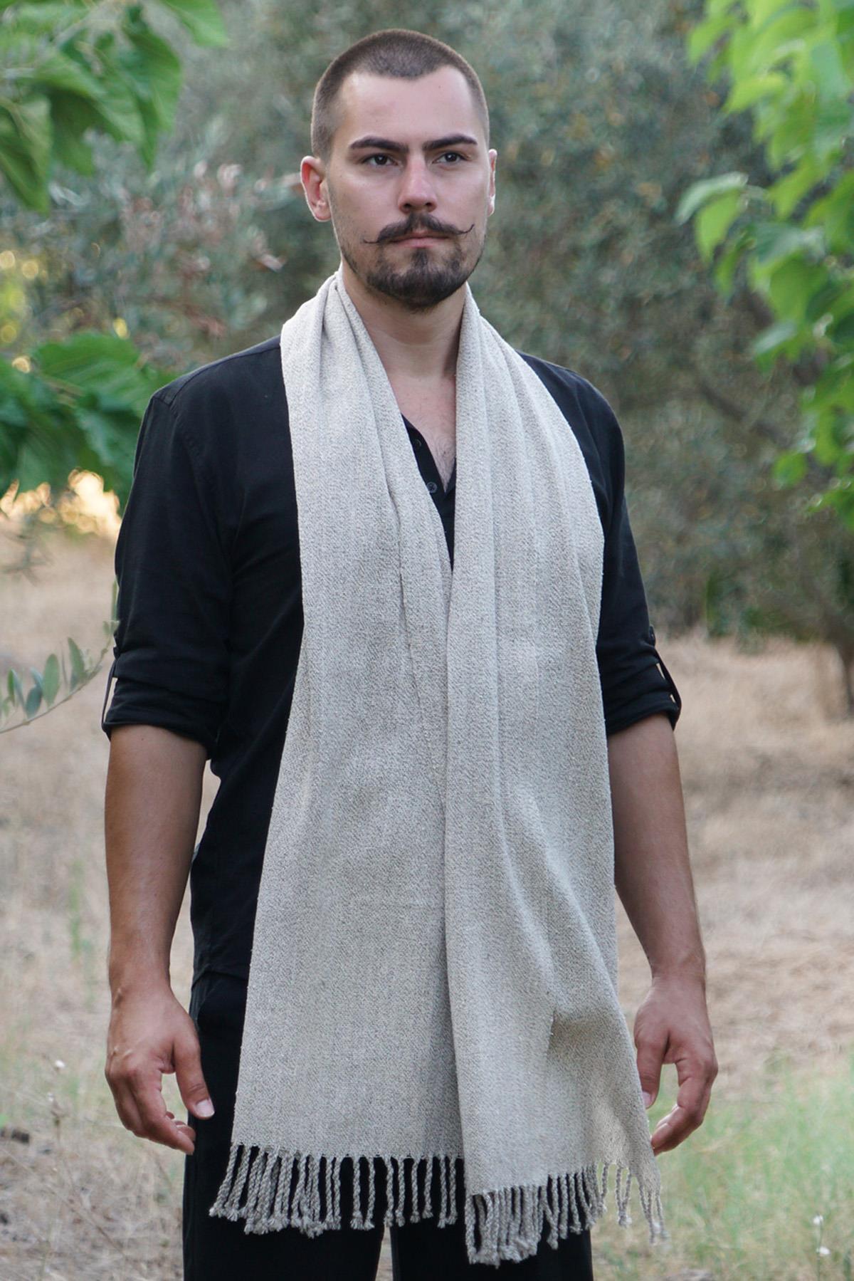 %100 Barış İpeği El Dokuması Kaşkol 45 x 200 cm - Krem