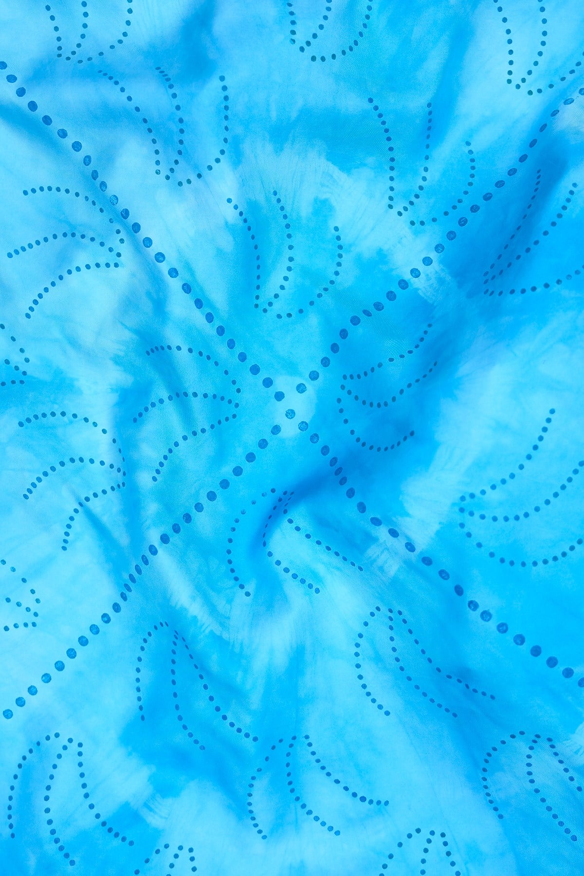 %100 İpek Batik Eşarp Mavi Desenli