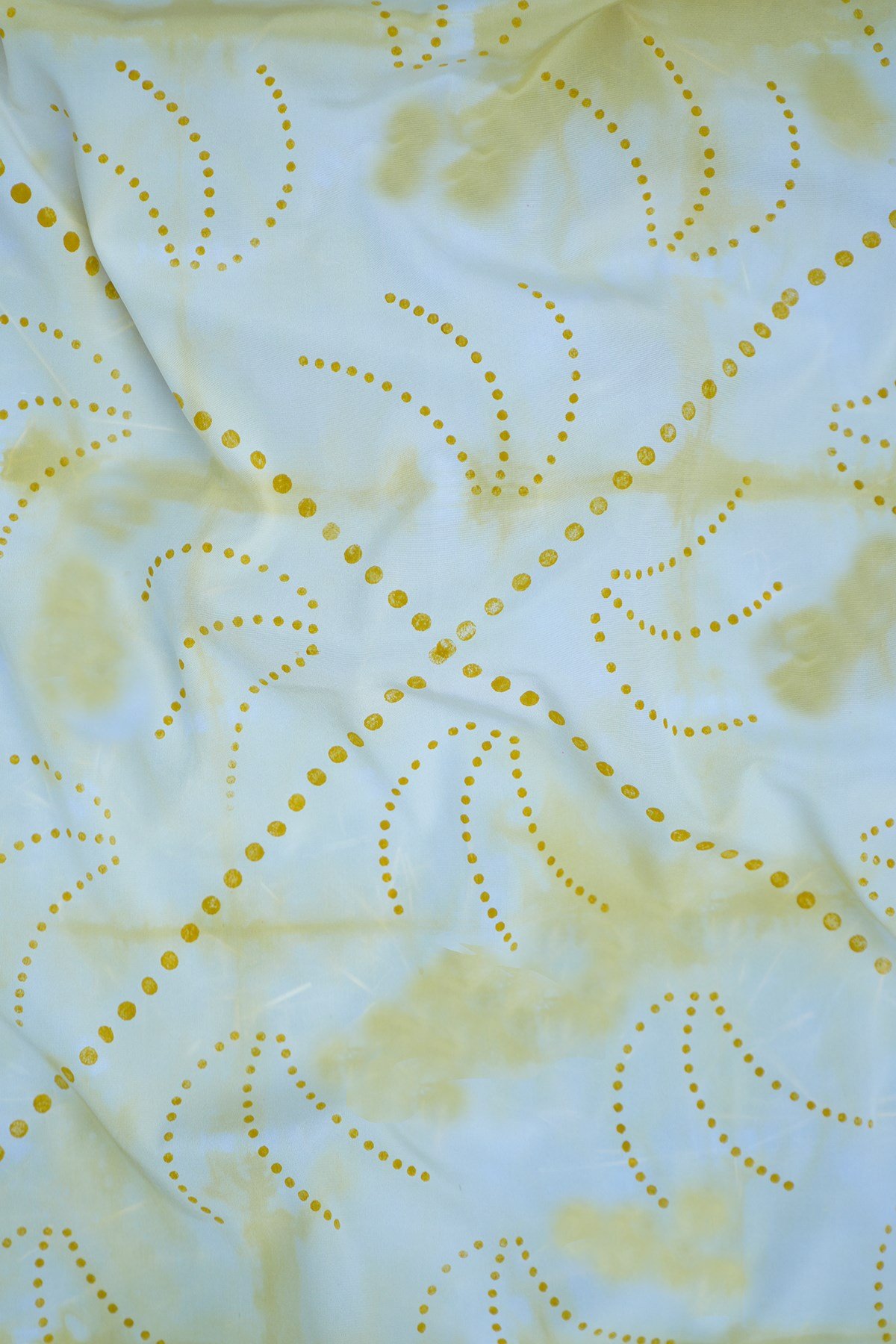 %100 İpek Batik Eşarp Sarı - Krem Desenli