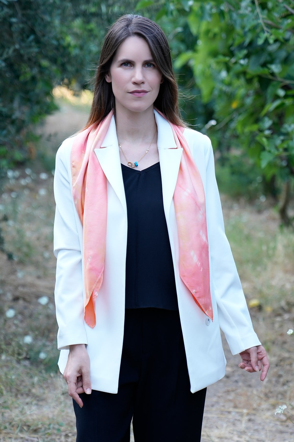 %100 İpek Batik Eşarp Somon - Pudra