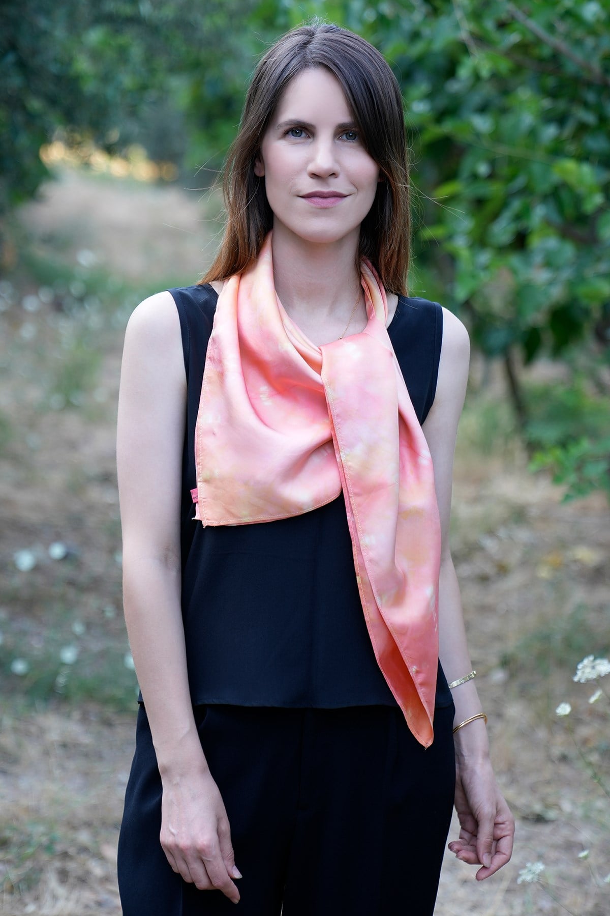 %100 İpek Batik Eşarp Somon - Pudra