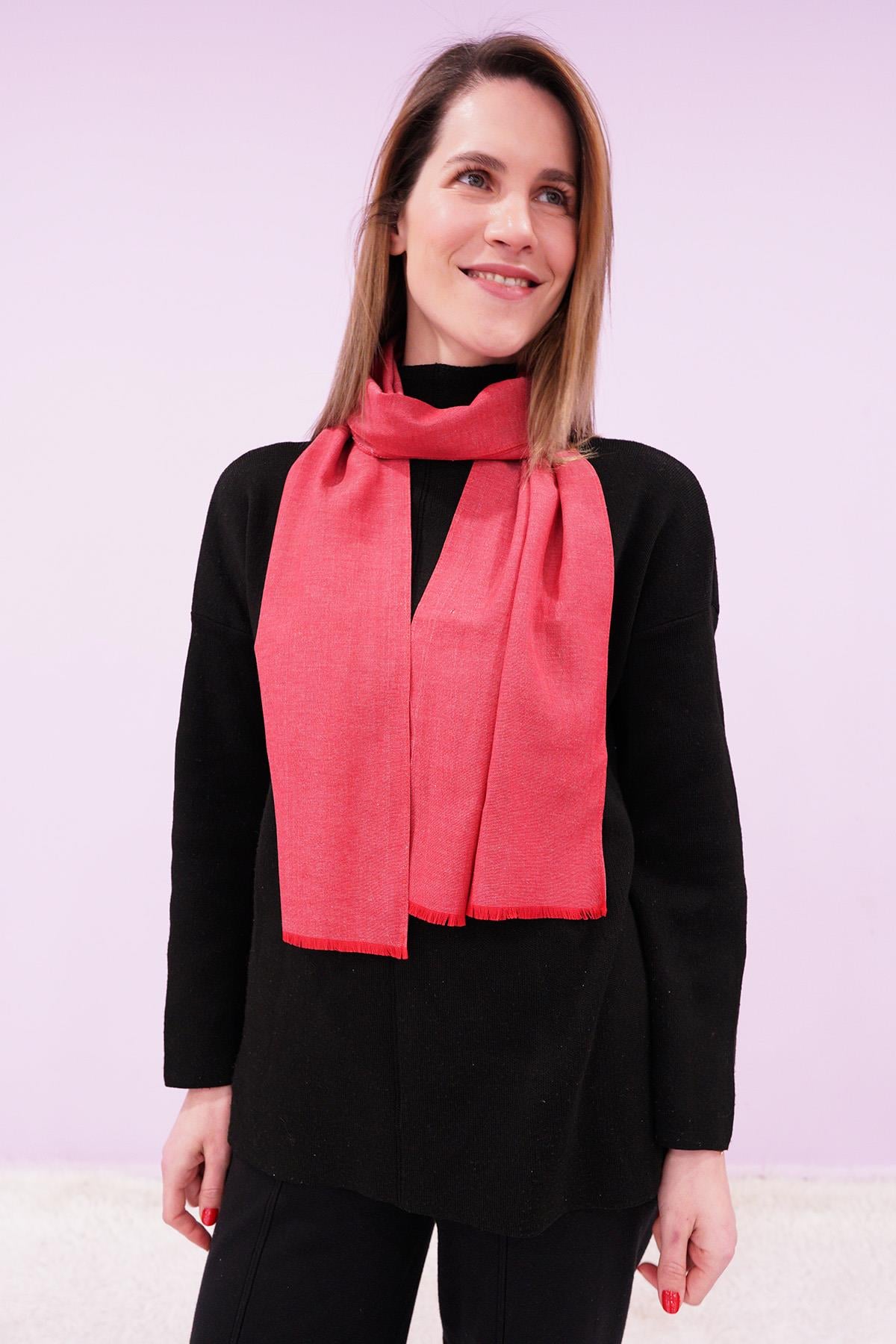 %100 İpek El Dokuması Fular 35 x 160 cm - Kırmızı