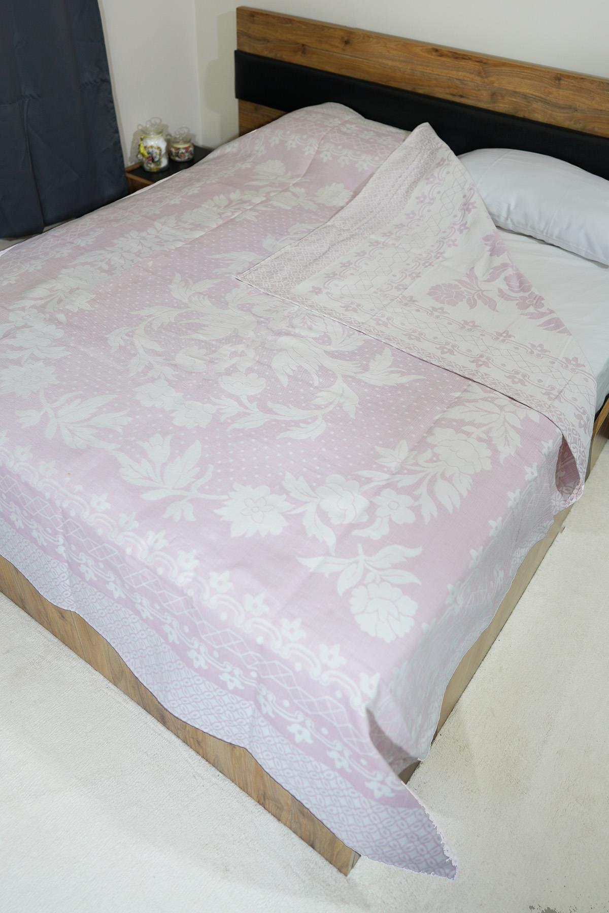%100 Pamuk El Dokuması Kuş Desenli Pike 190 x 225 cm - Pembe 