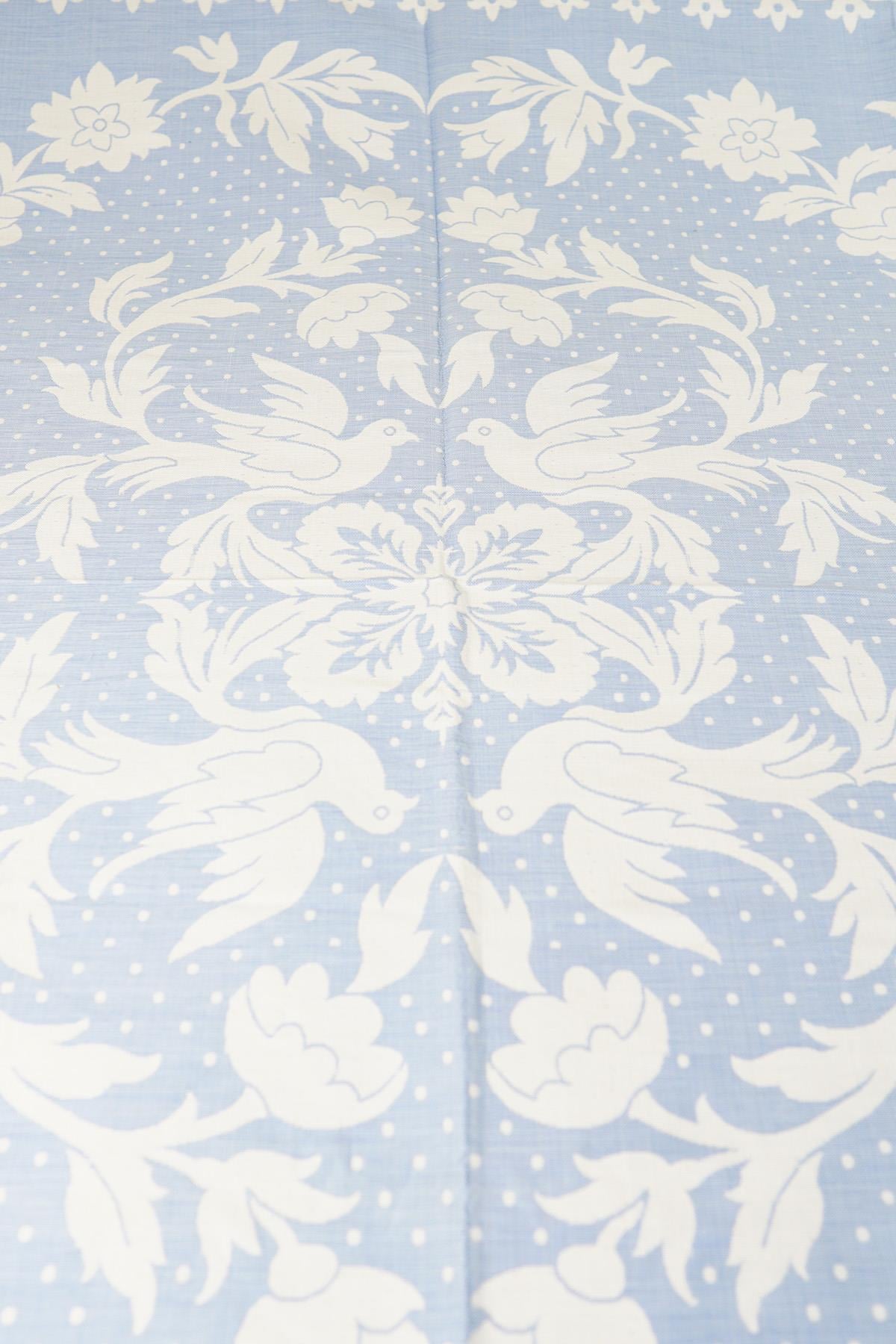 %100 Pamuk El Dokuması Kuş Desenli Pike 190 x 225 cm - Açık Mavi 