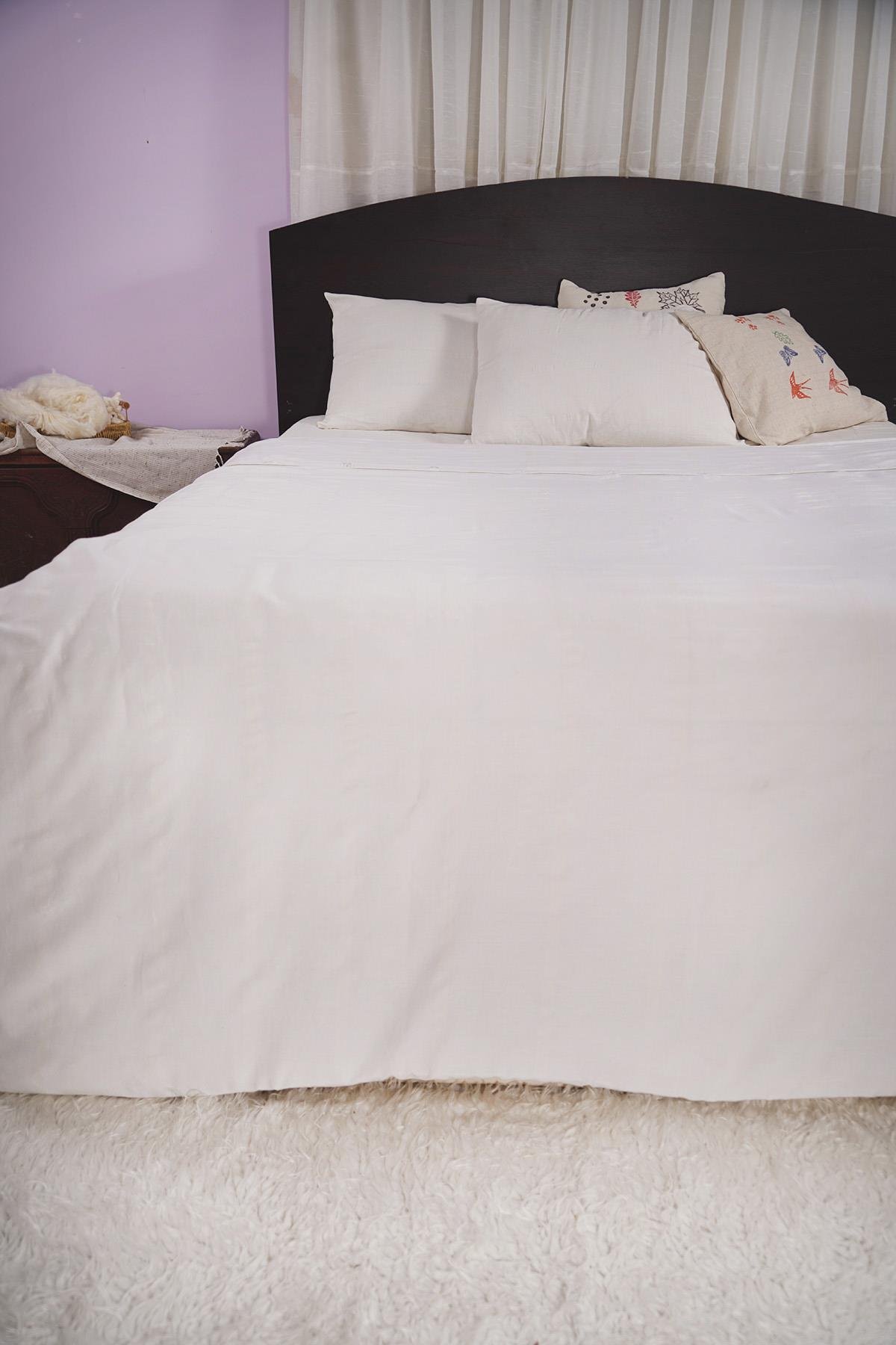 %100 Pamuk El Dokuması Nevresim Takımı Çift Kişilik 220 x 250 cm - Kırık Beyaz