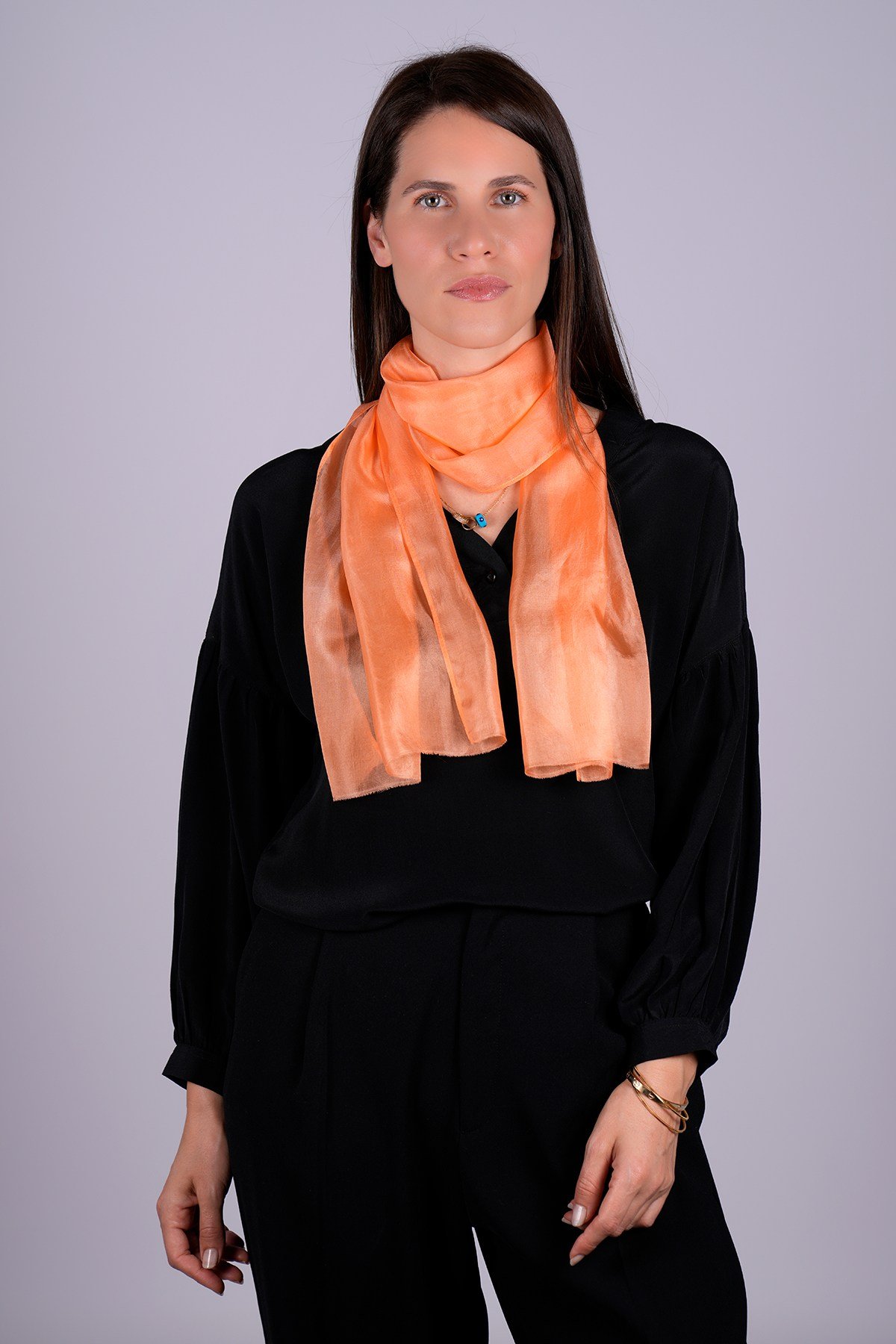 %100 Saf İpek El Boyaması Fular- Özel Tasarım 35x140cm - Yavru Ağzı