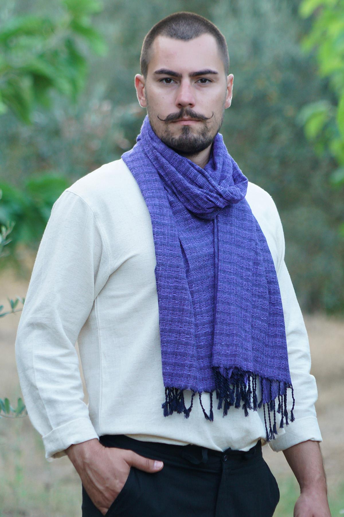 Barış İpekli El Dokuması Jakarlı Kaşkol 60 x 190 cm - Mor