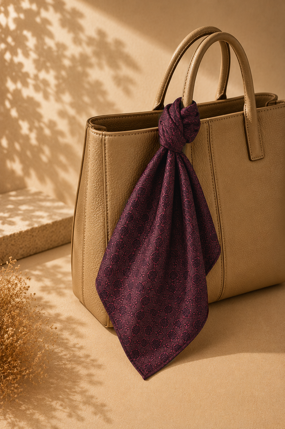 Defne Apollon Doku %100 İpek Mendil 33 x 33 cm – Mürdüm - Bordo