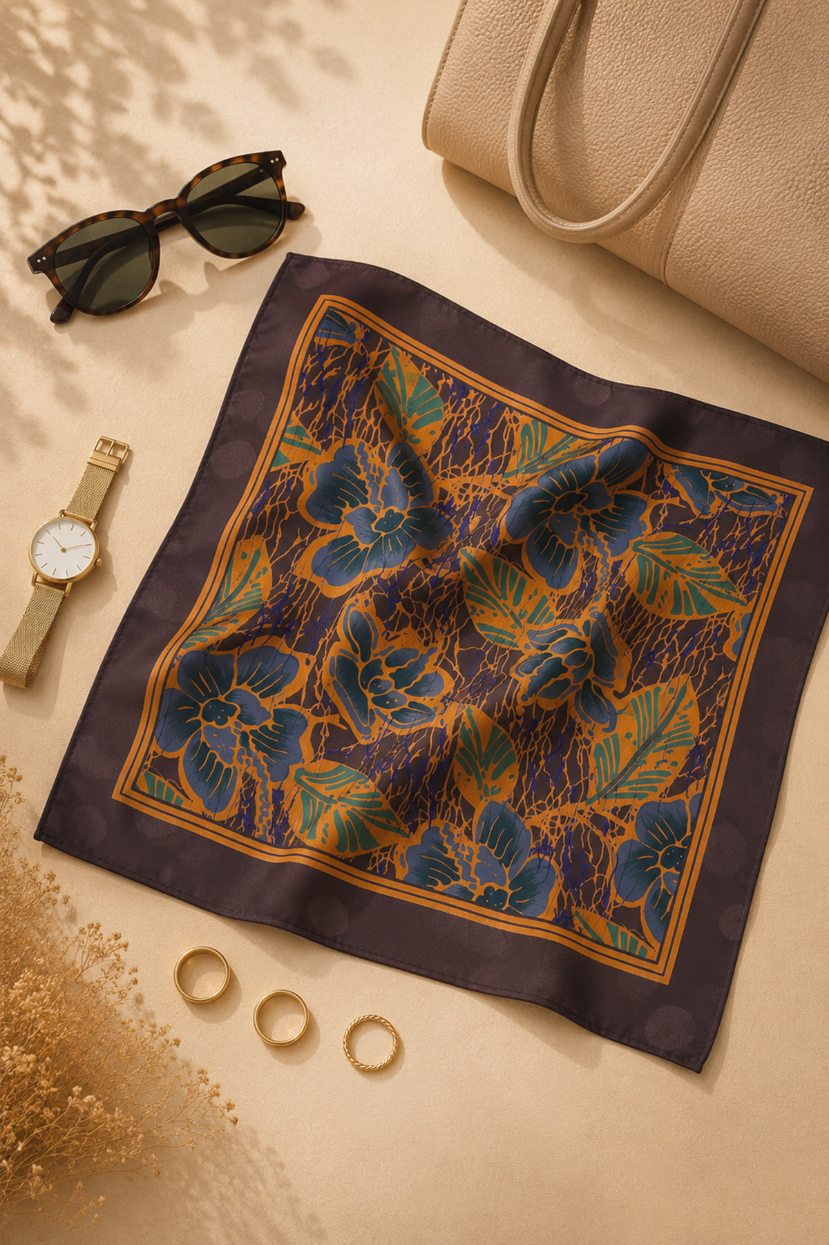 Defne Apollon Harman %100 İpek Mendil 33 x 33 cm – Kahverengi