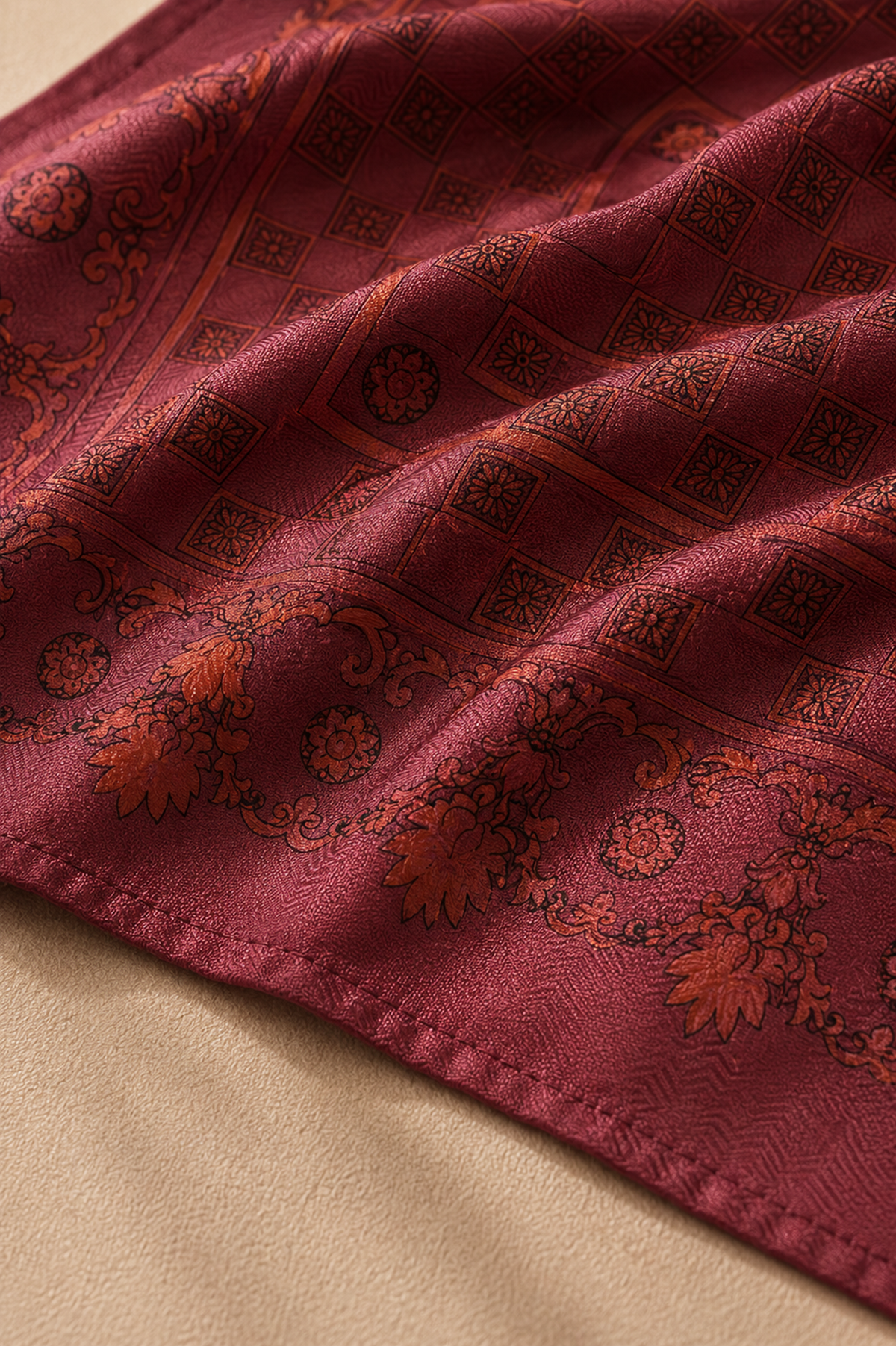 Defne Apollon Miras %100 İpek Mendil 33 x 33 cm – Bordo