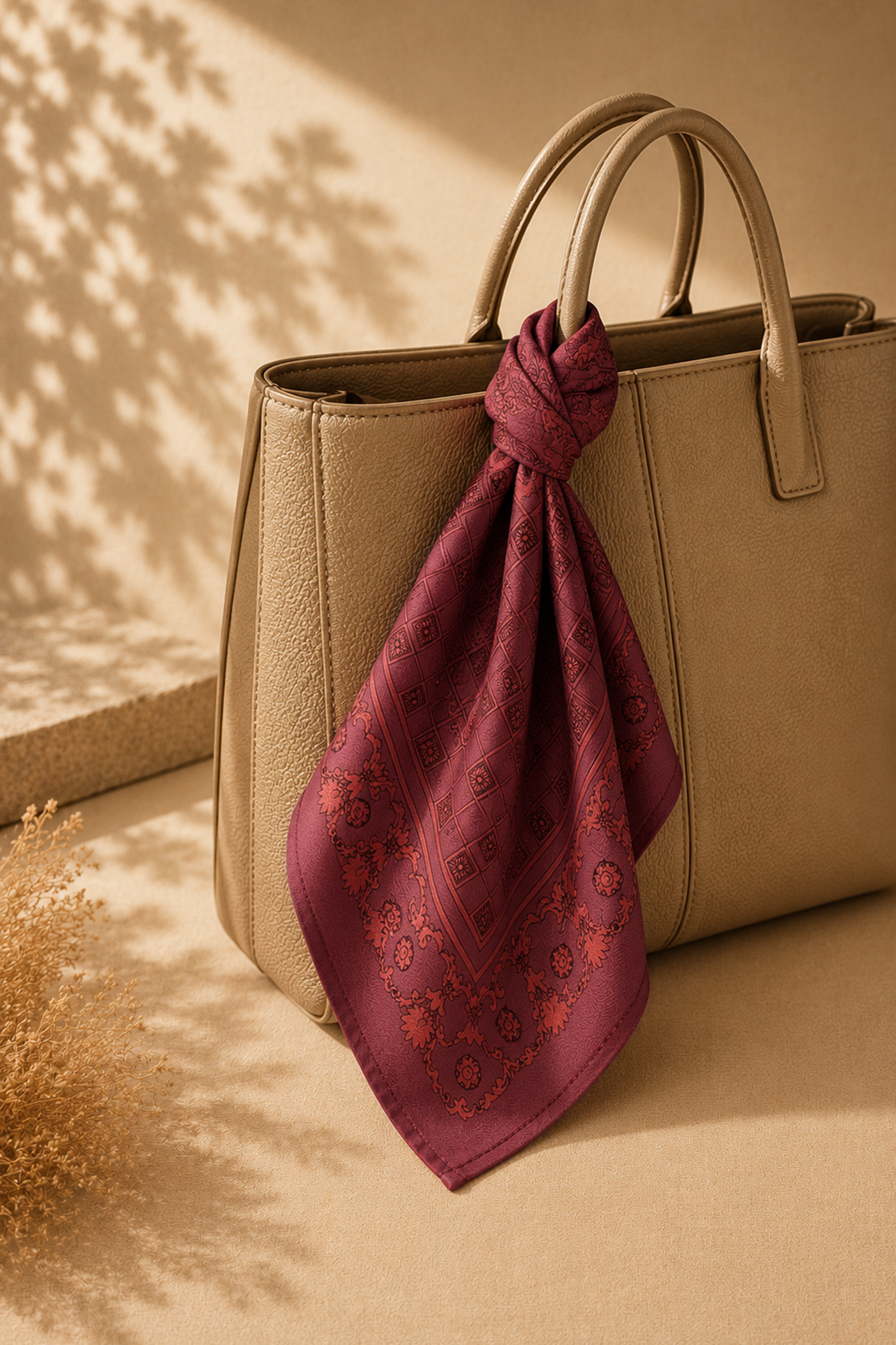 Defne Apollon Miras %100 İpek Mendil 33 x 33 cm – Bordo