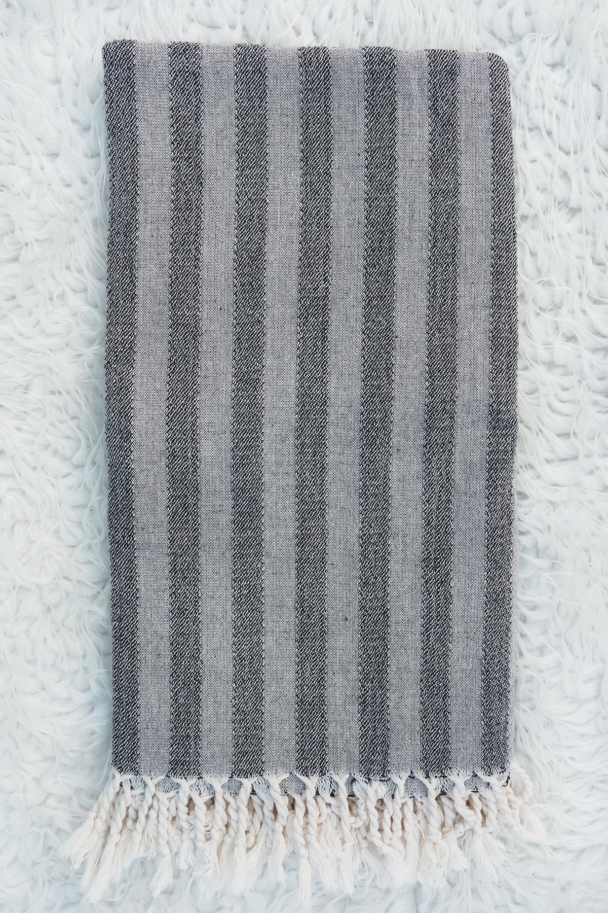 El Dokuması Pamuk - Keten Peştemal 95 x 200 cm - Antrasit