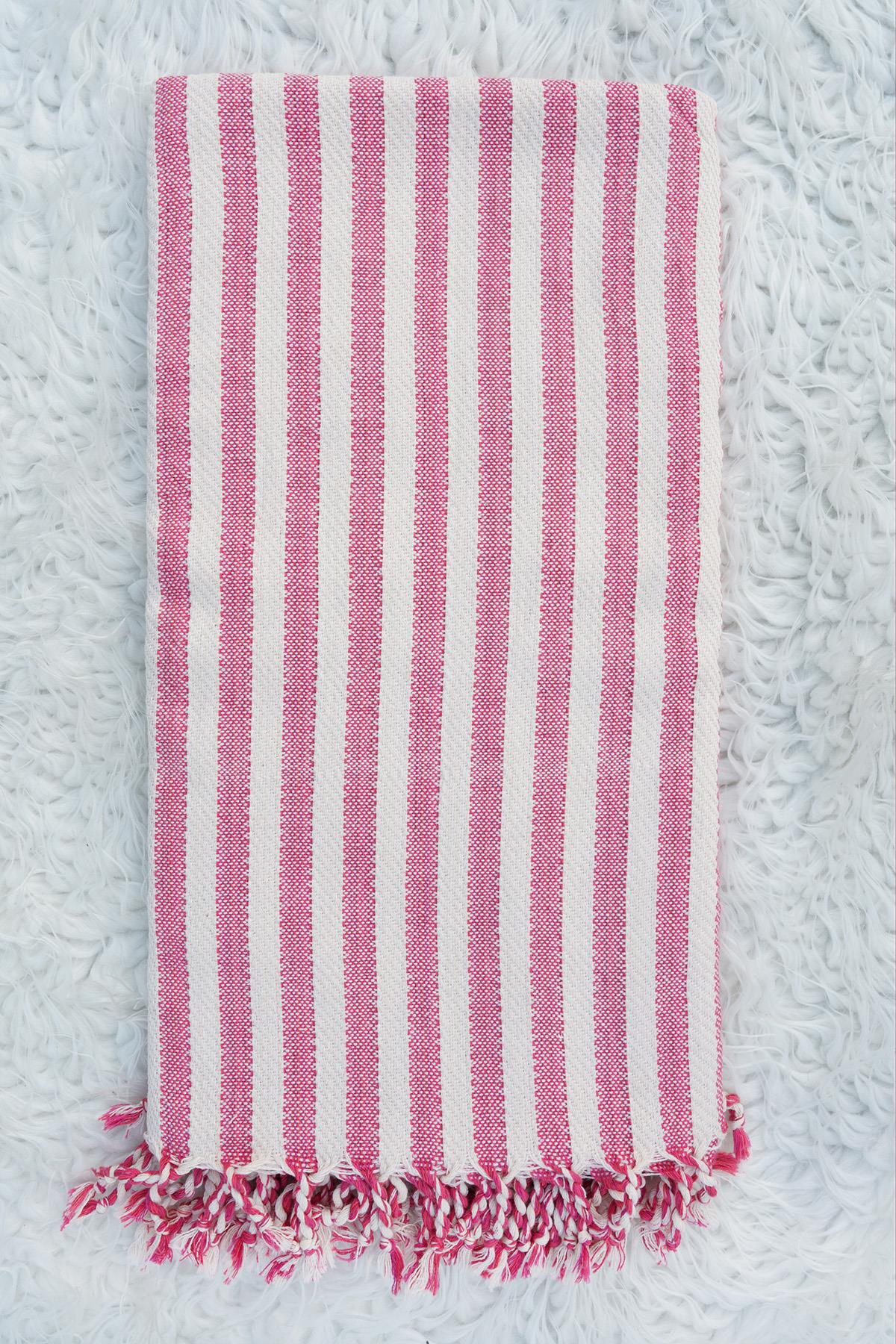 El Dokuması Pamuk - Keten Peştemal 95 x 200 cm - Pembe