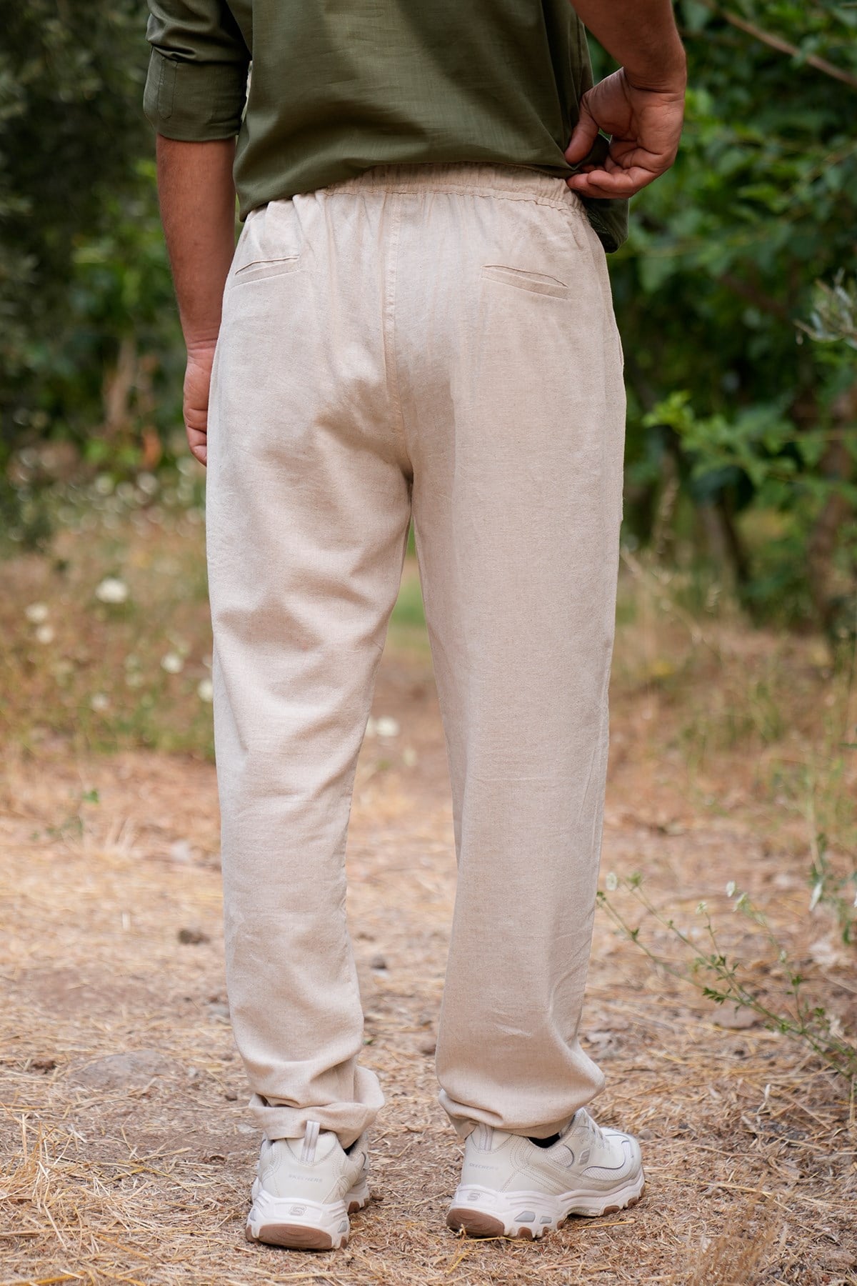 Pamuk Keten Relaxed Fit Pantolon - Bej