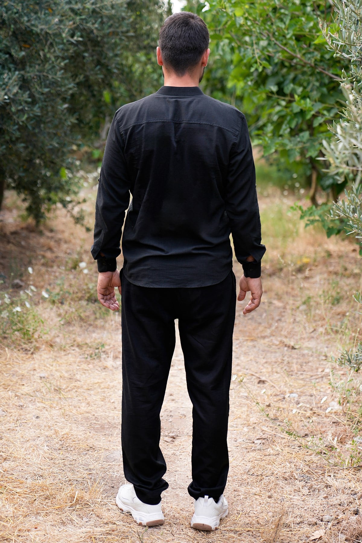 Pamuk Keten Relaxed Fit Pantolon - Siyah
