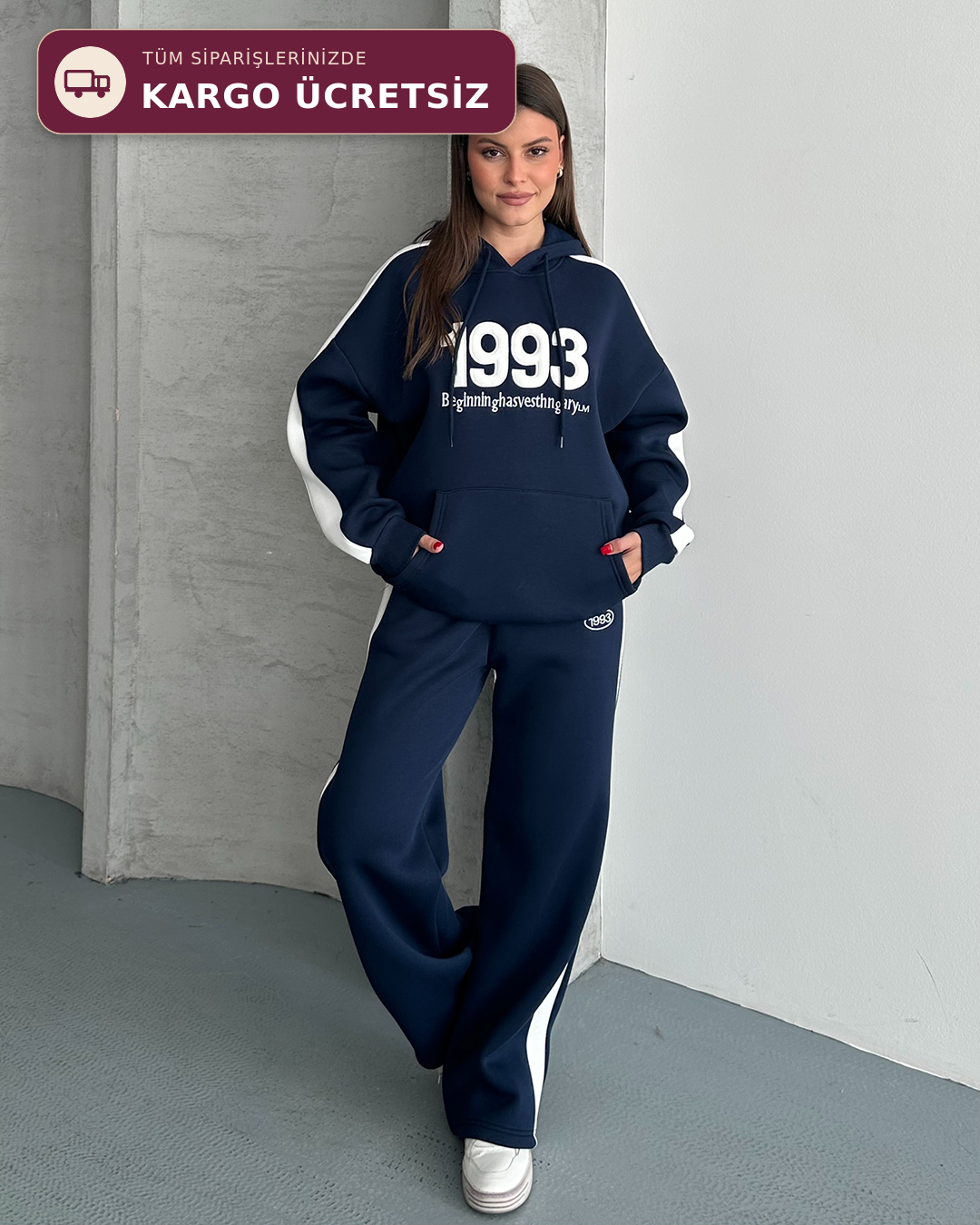 1993 Kabartma Nakışlı Lacivert İkili Takım
