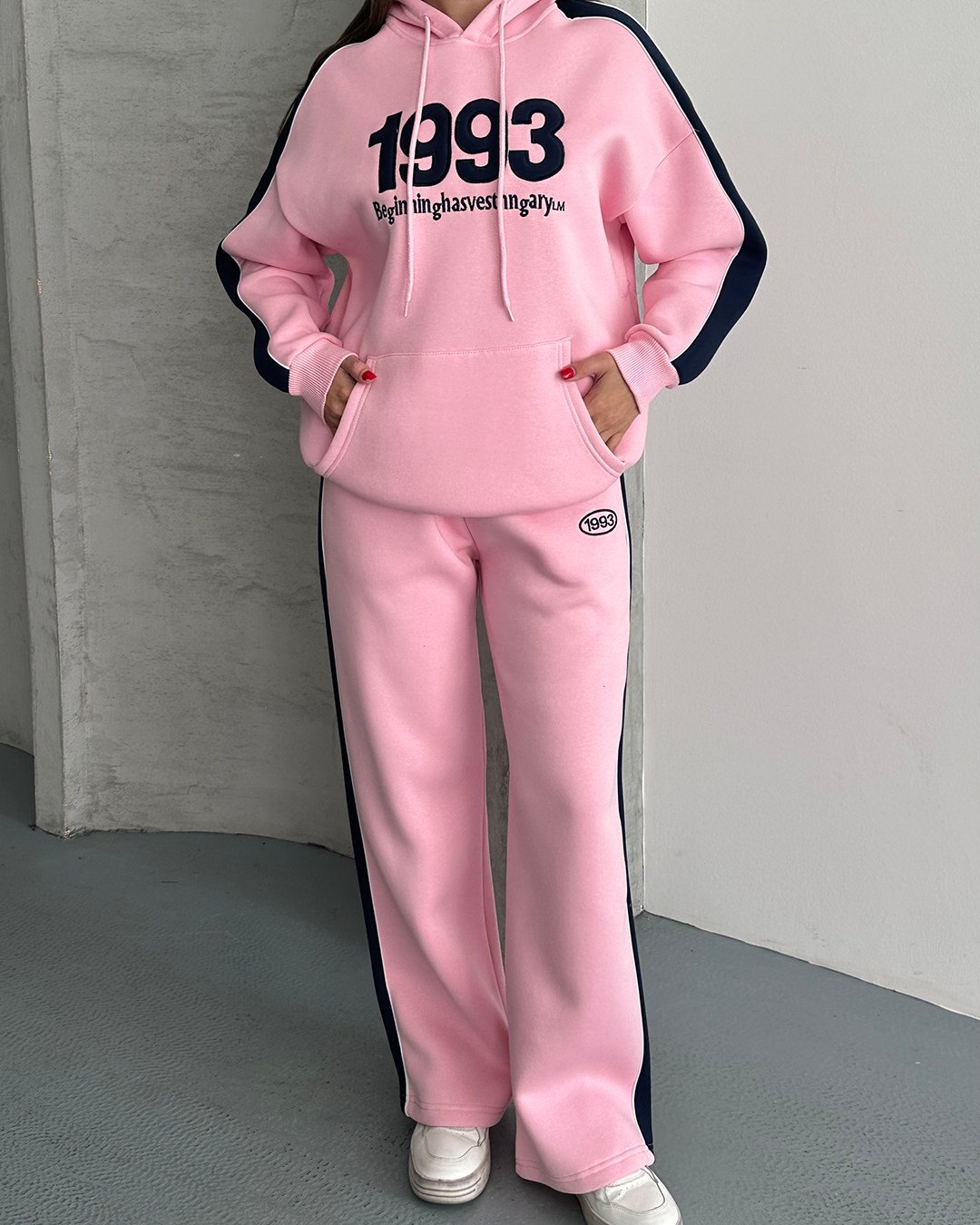 1993 Kabartma Nakışlı Pembe İkili Takım
