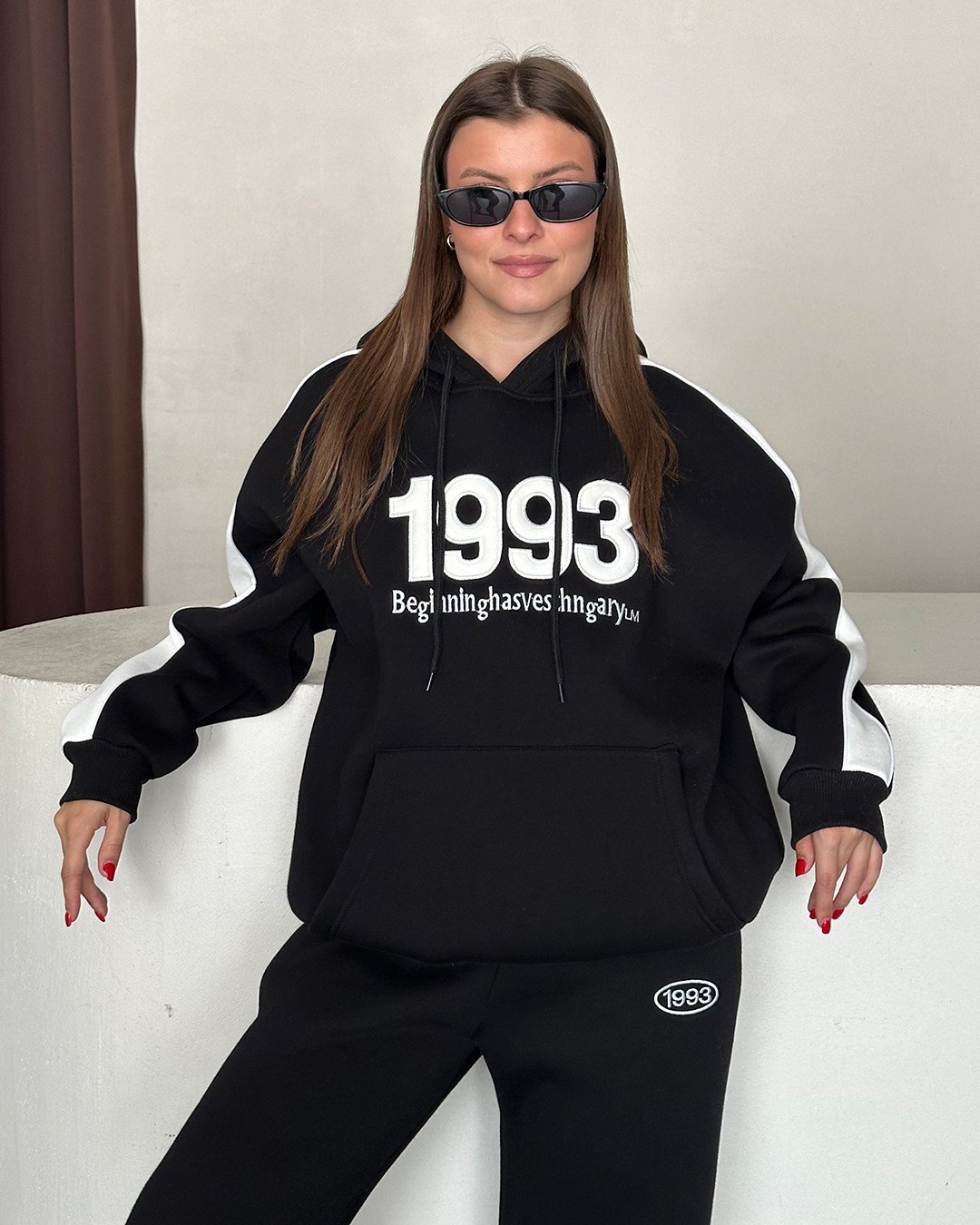 1993 Kabartma Nakışlı Siyah İkili Takım