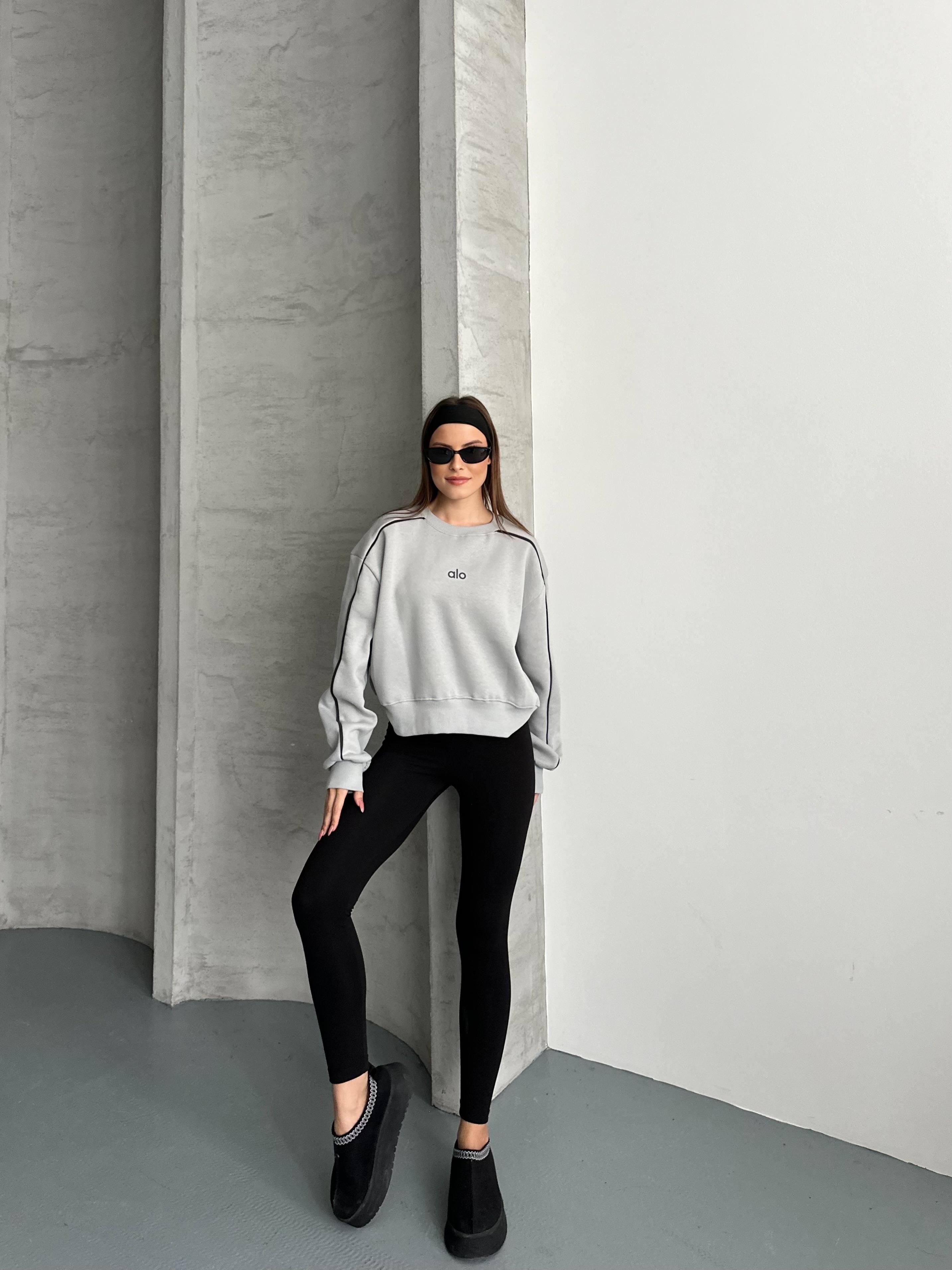 Active Şerit Detaylı Oversize Gri Sweatshirt