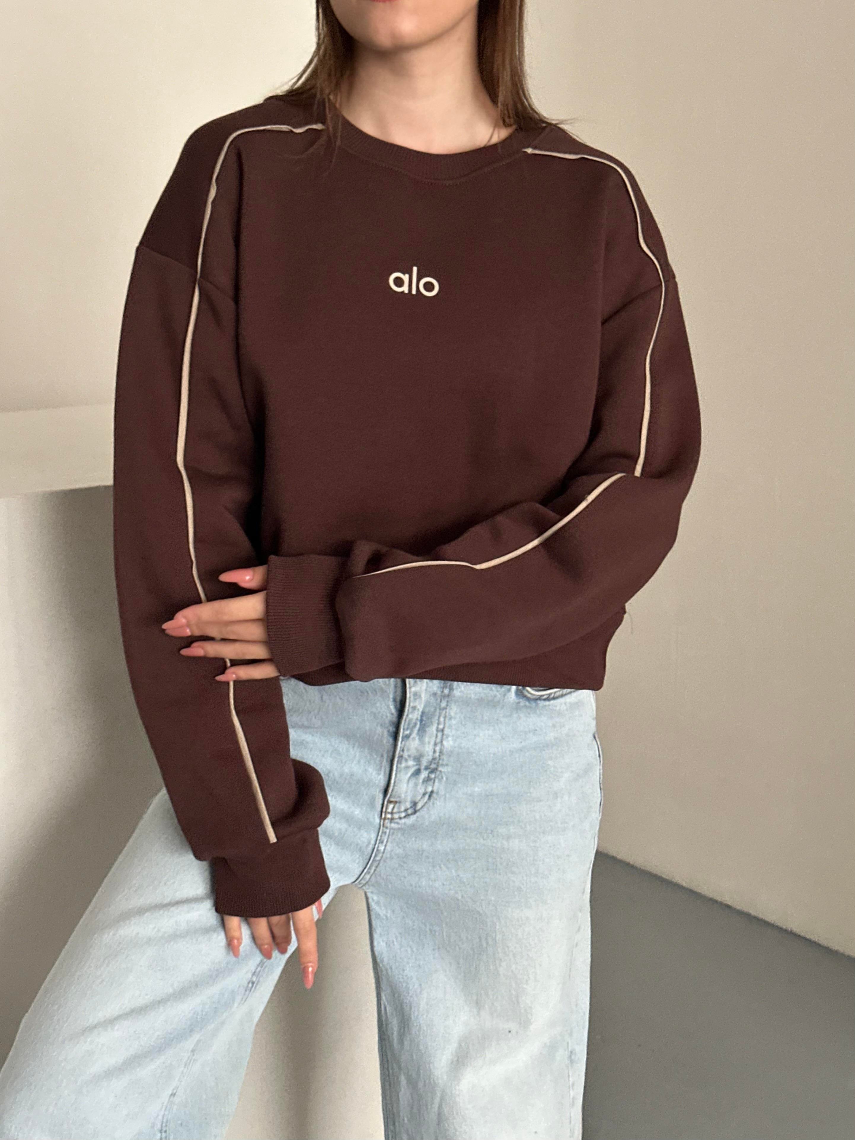 Active Şerit Detaylı Oversize Kahverengi Sweatshirt