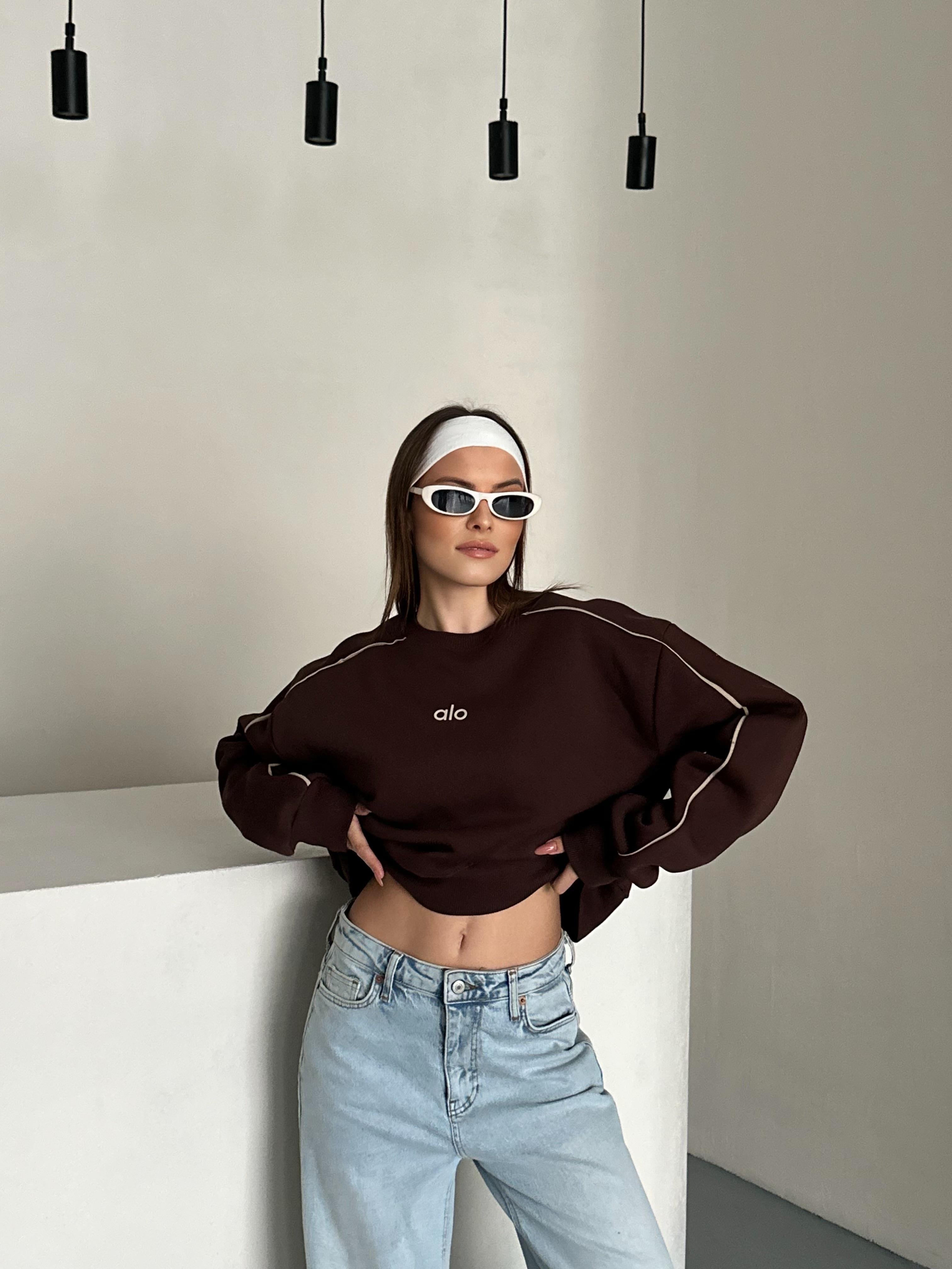 Active Şerit Detaylı Oversize Kahverengi Sweatshirt