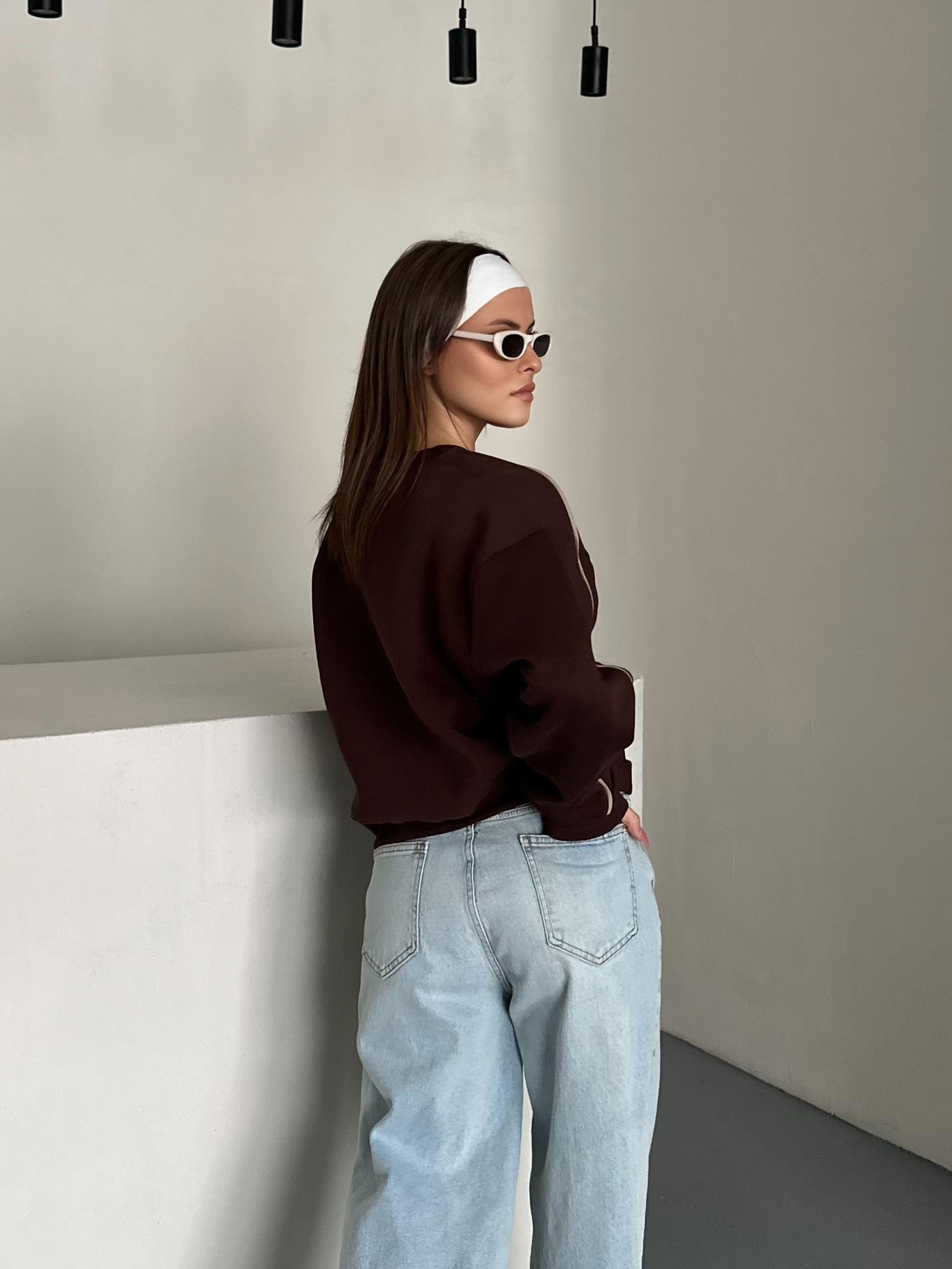 Active Şerit Detaylı Oversize Kahverengi Sweatshirt