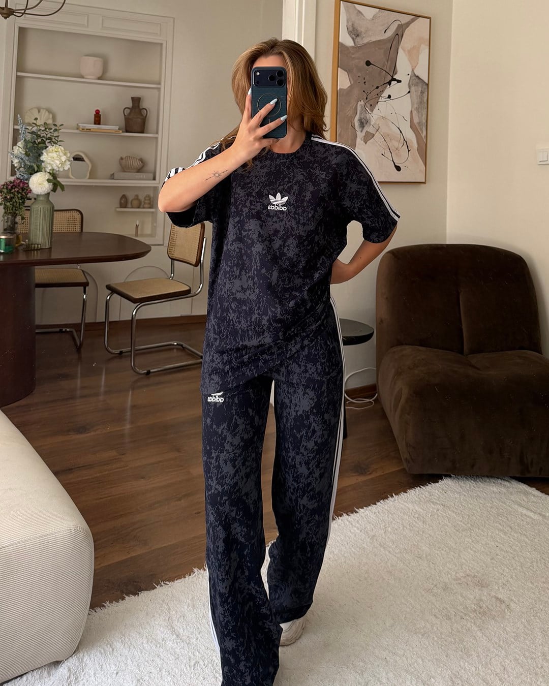 Ad Lacivert Batik Desenli Eşofman Takımı
