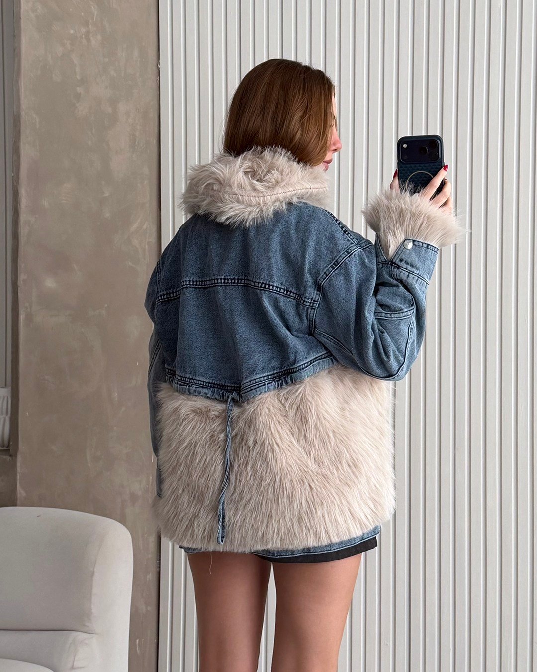 Alaska Kürk Detaylı Denim Ceket