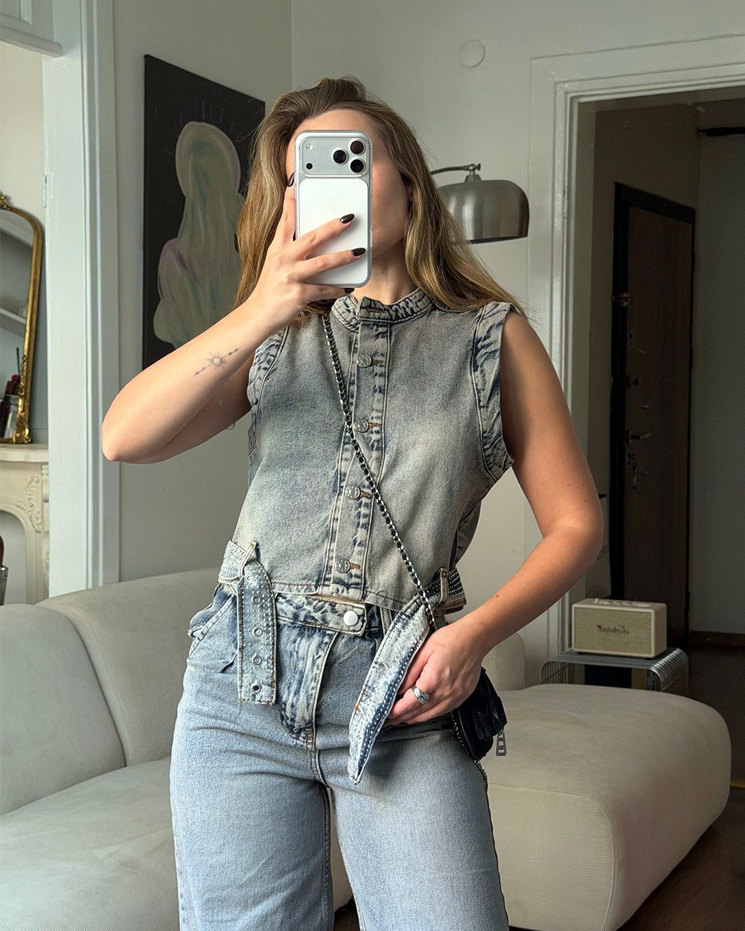 Astra Taş Detaylı Denim İkili Takım