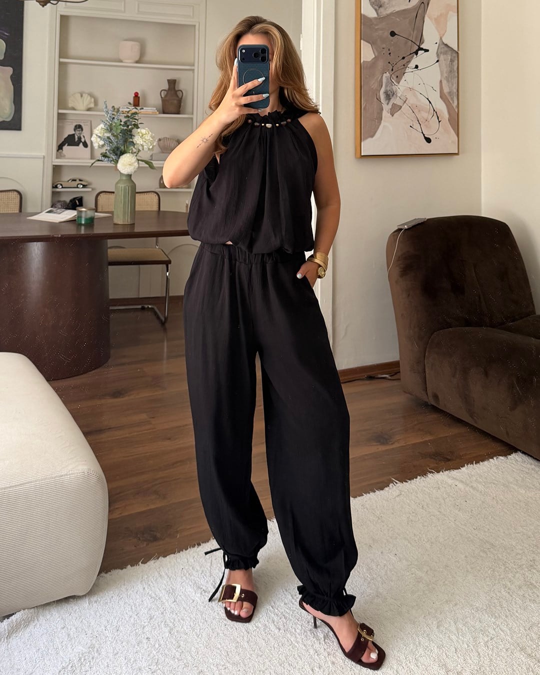 Athena Siyah Bluz Pantolon Takım