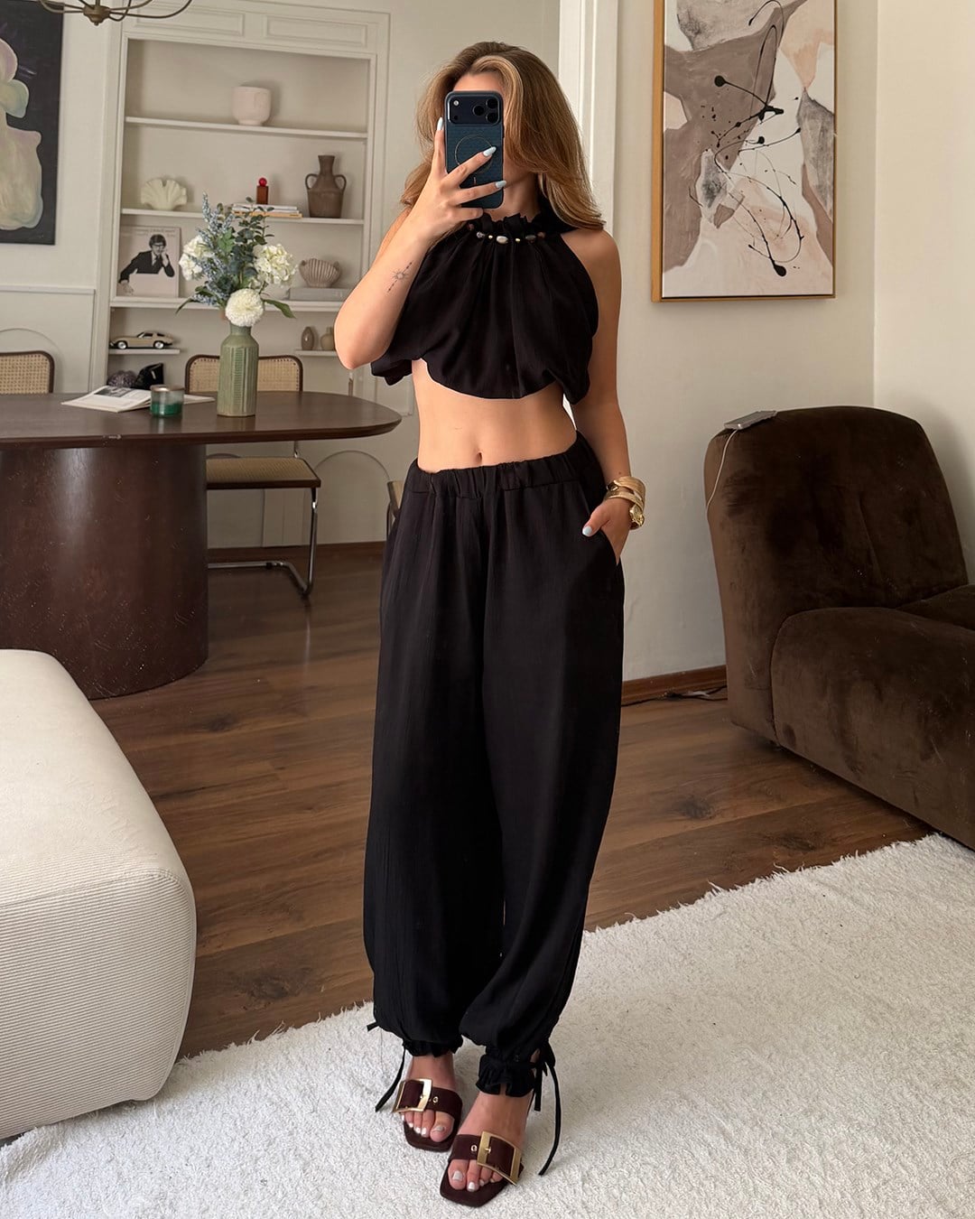 Athena Siyah Bluz Pantolon Takım