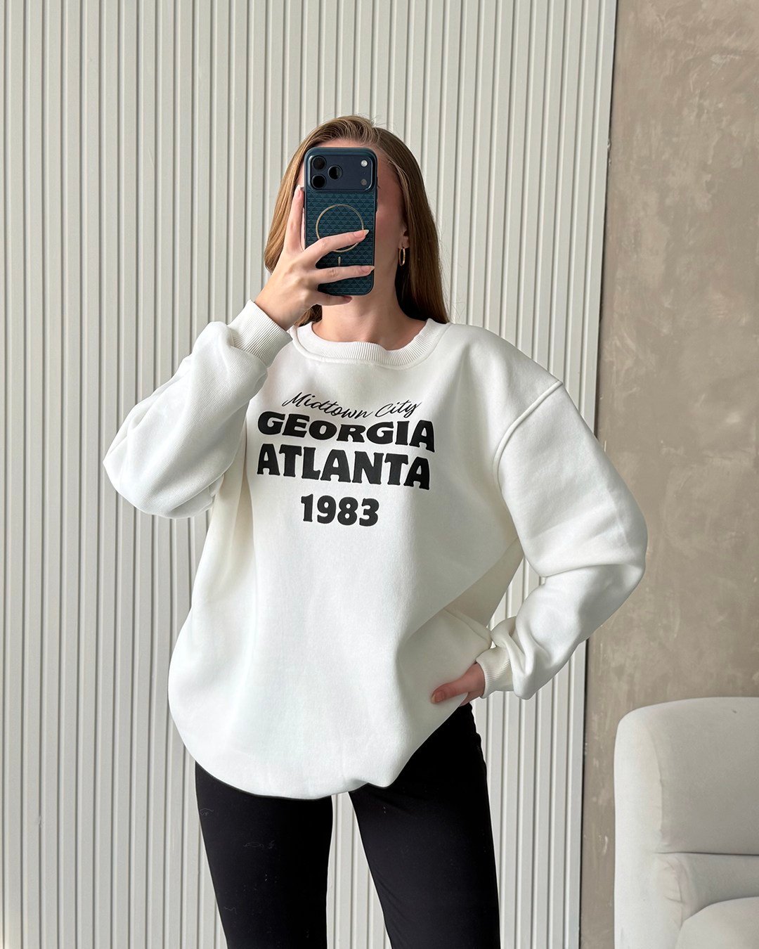 Atlanta1983 Beyaz Kolej Sweatshirt
