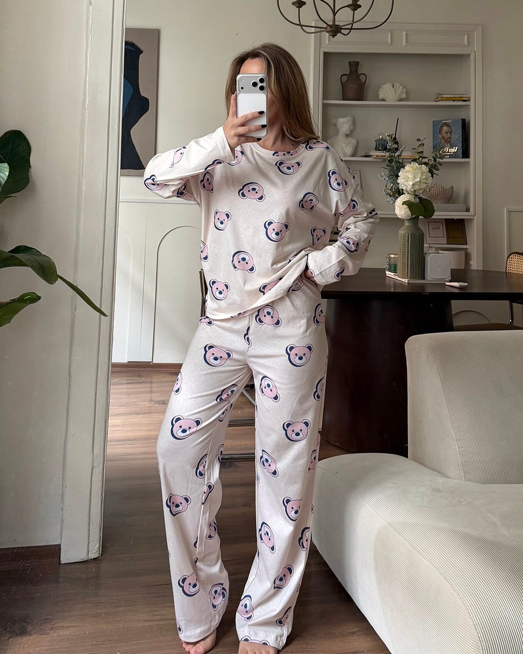 Ayıcık Desenli Uzun Kollu Pijama Takımı